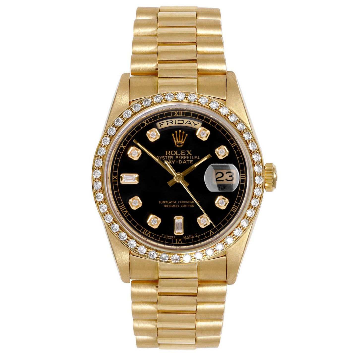 Rolex Mens 36mm President 18038 Black diamond Day-Date