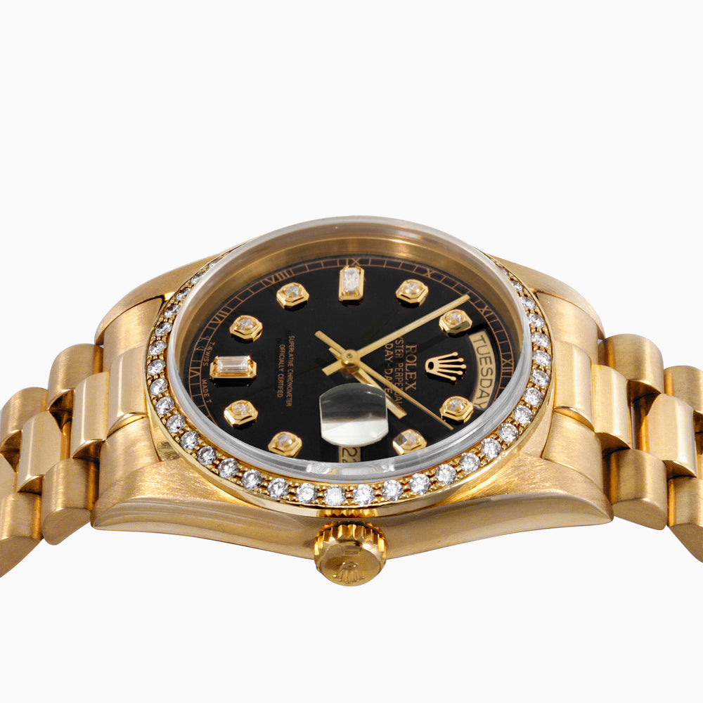 Rolex Mens 36mm President 18038 Black diamond Day-Date