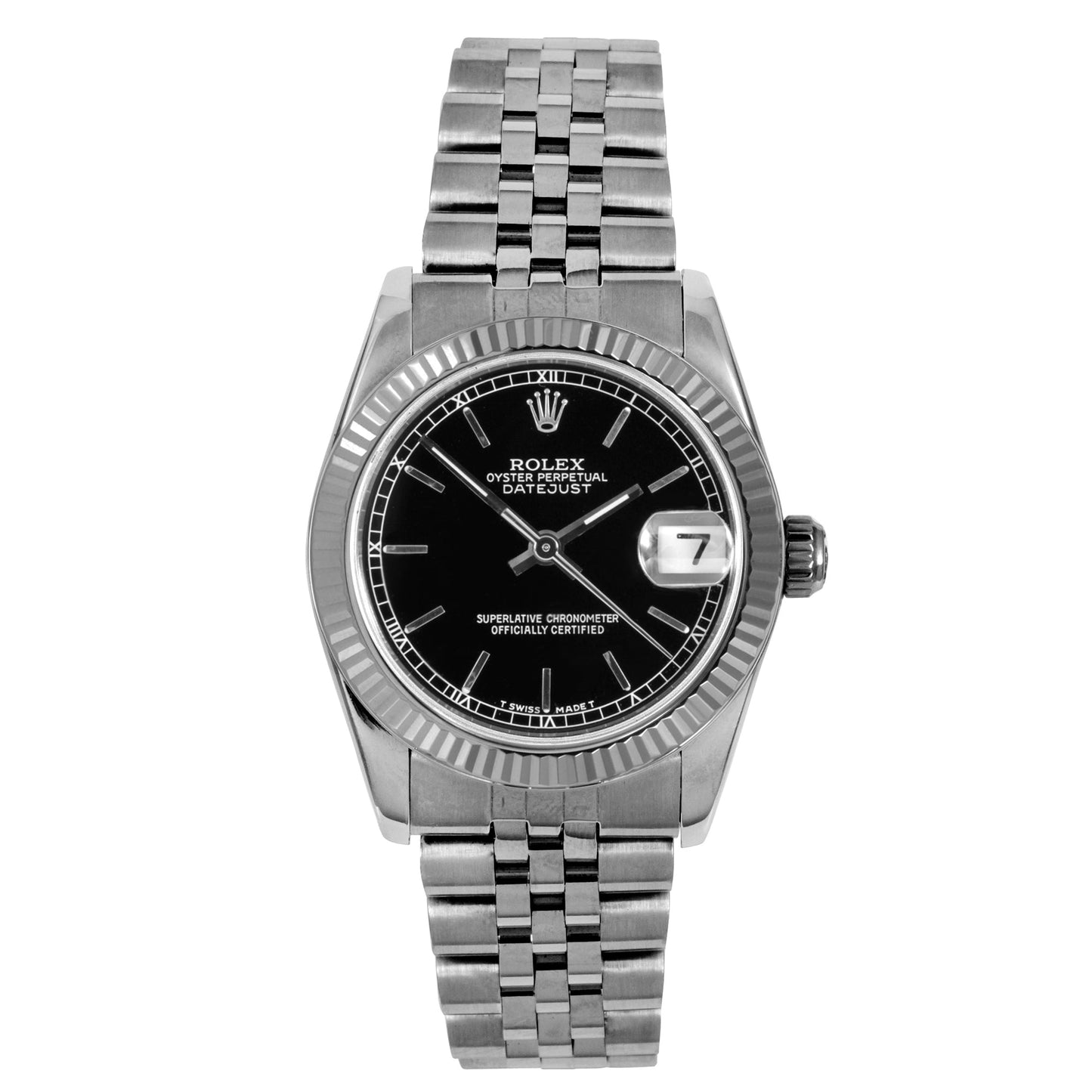 Rolex Ladies 31mm Datejust 68274 Black stick fluted.