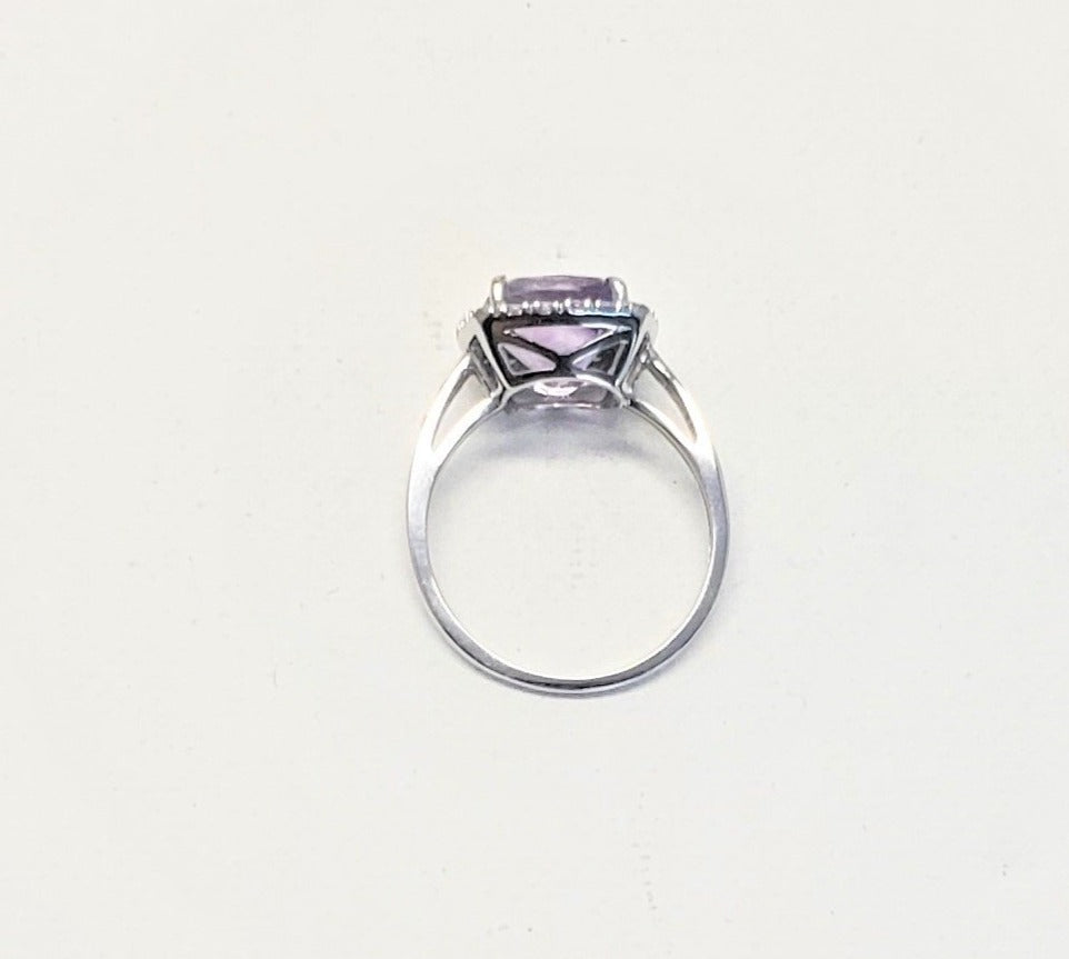 Ladies 14k white gold cushion amethyst & diamond ring - Luxury Diaz