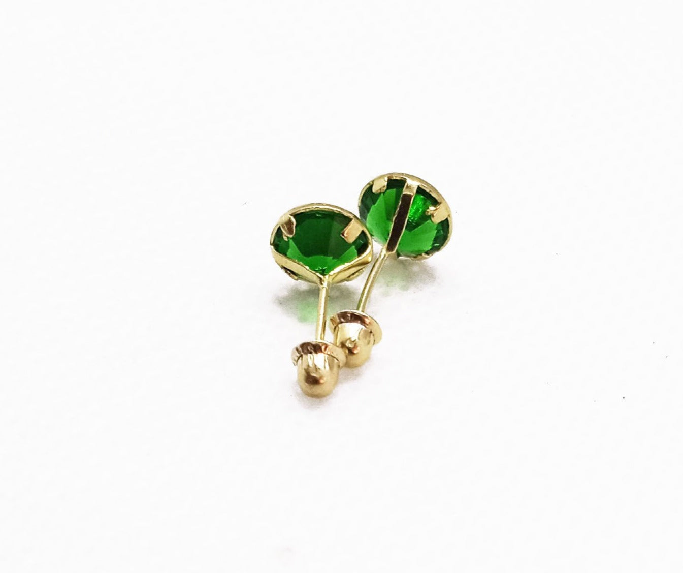 14K Yellow gold green ZC stud earrings