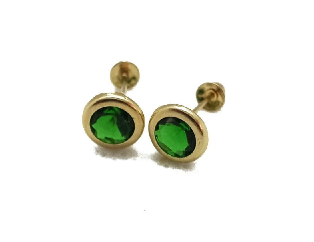 14K Yellow gold green ZC stud earrings
