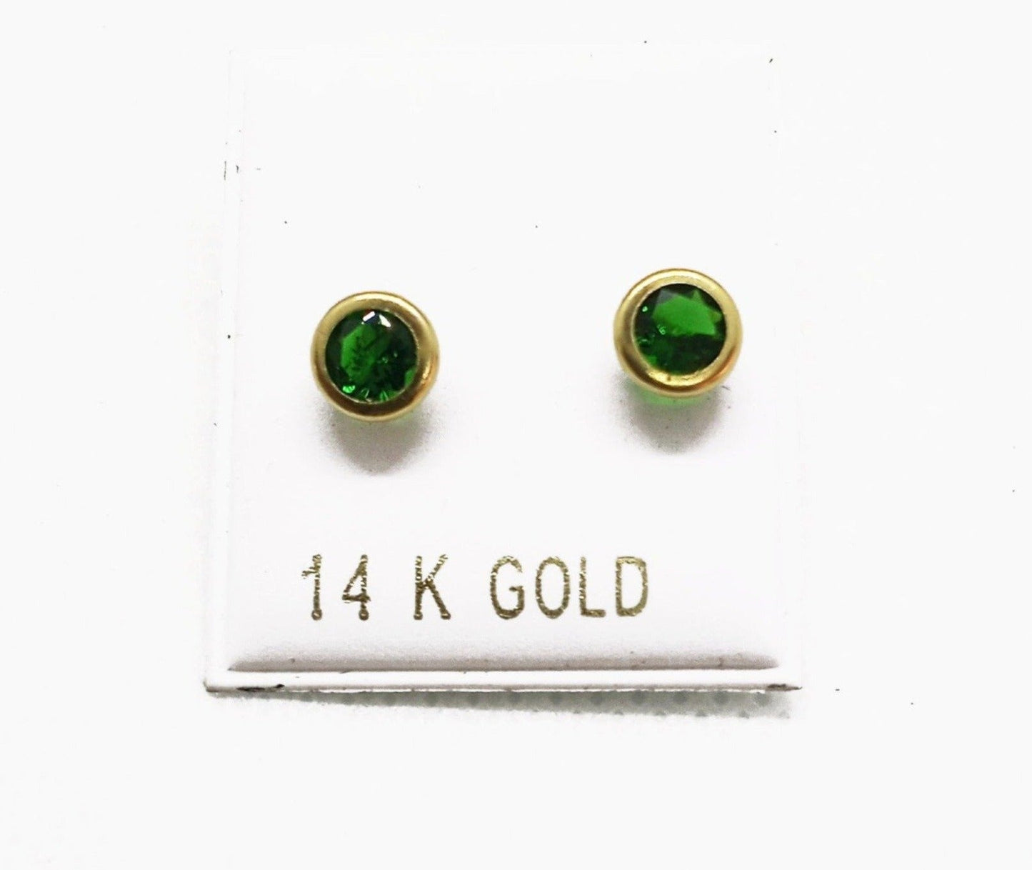 14K Yellow gold green ZC stud earrings