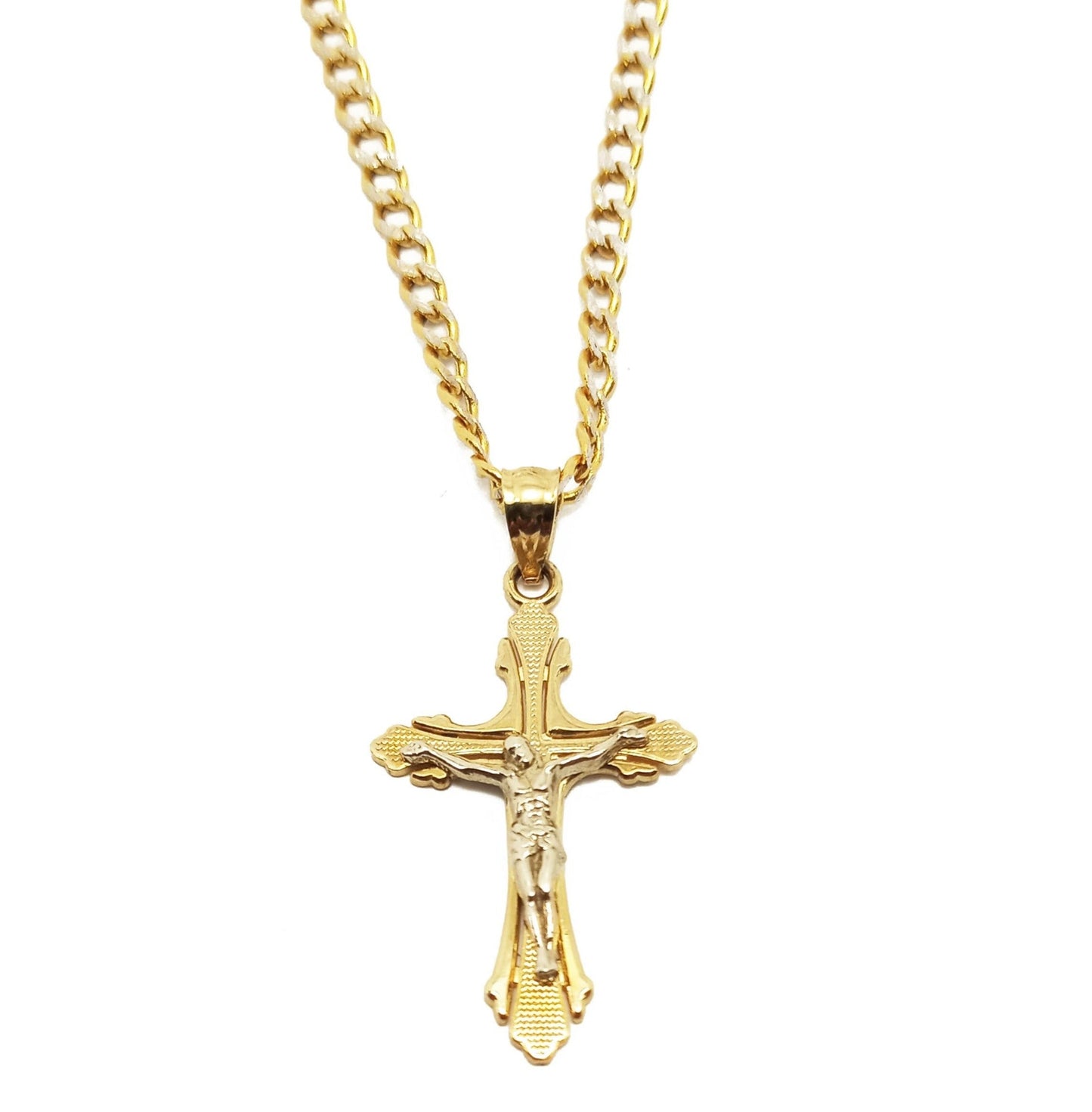 14K Two-Tone Gold Jesus Cross Pendant