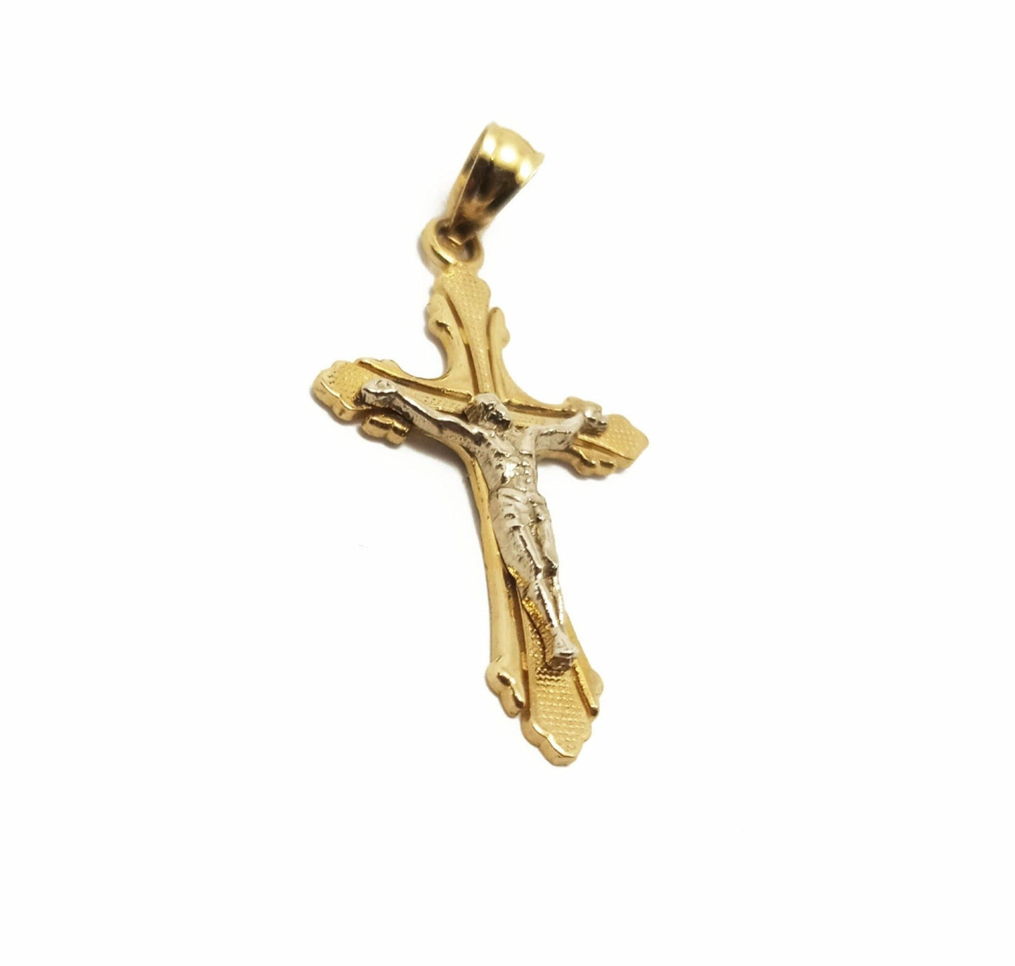 14K Two-Tone Gold Jesus Cross Pendant
