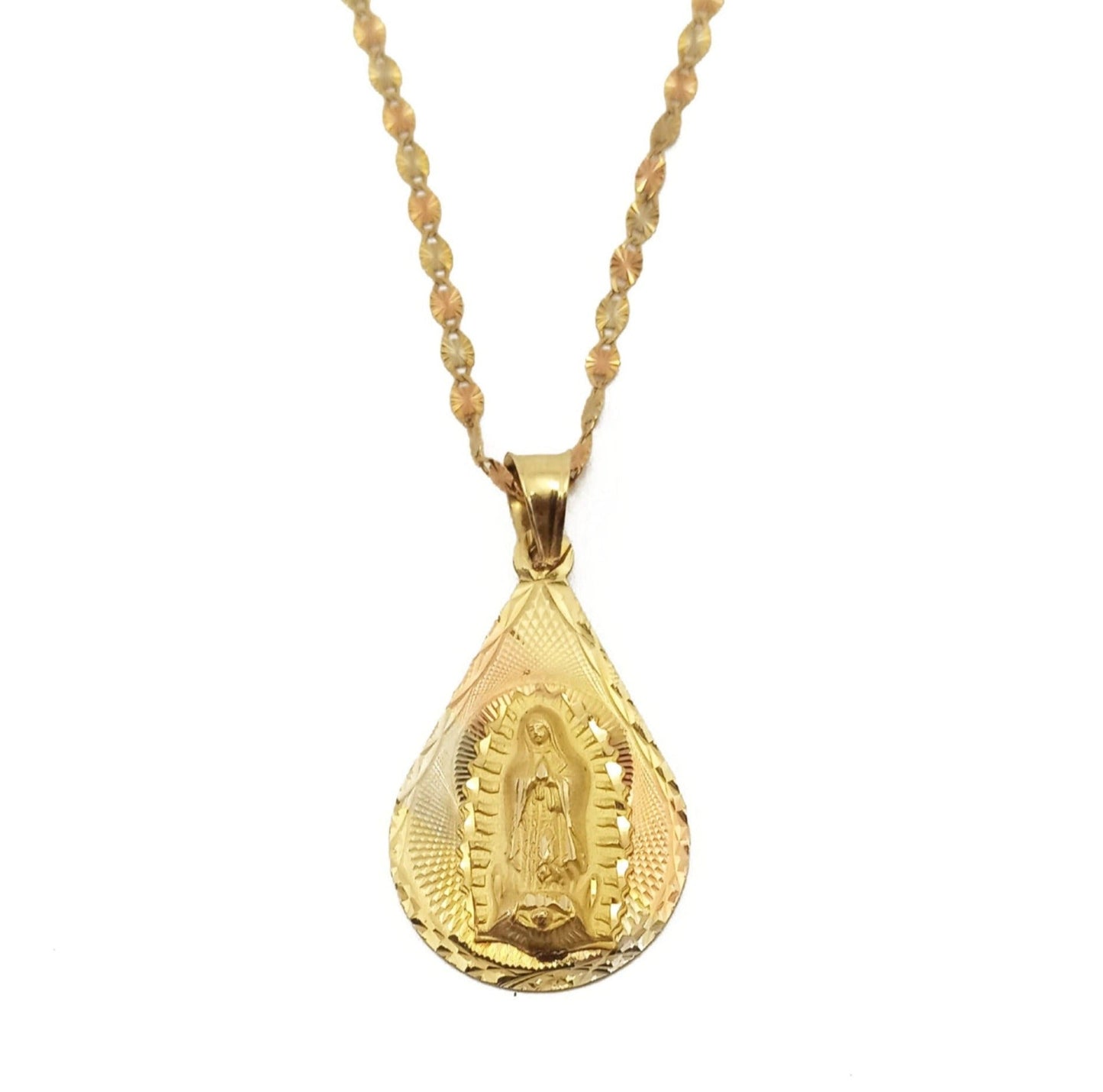 14K Tri-Tone Gold Virgen Pendant