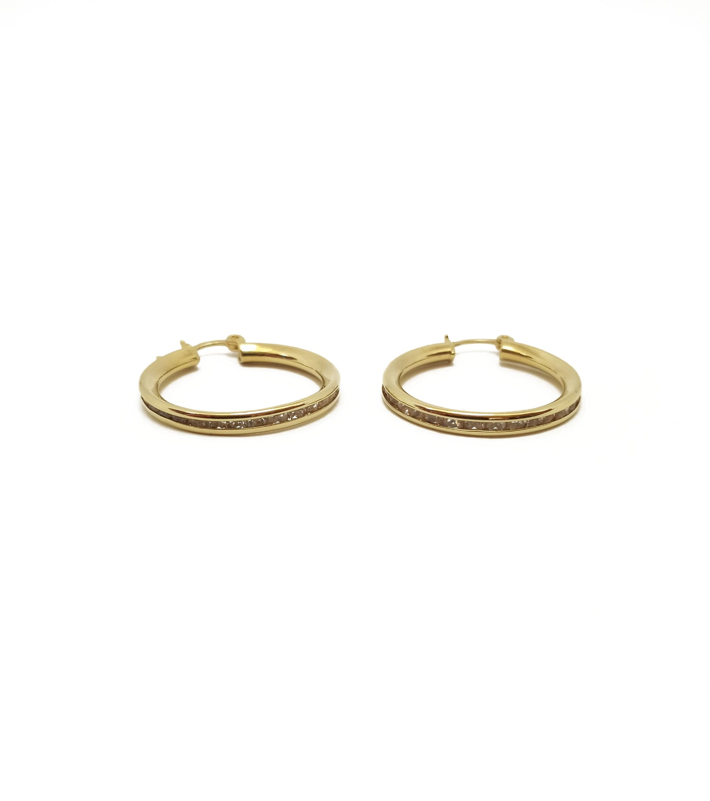 14K Yellow Gold Diamond Hoop Earrings