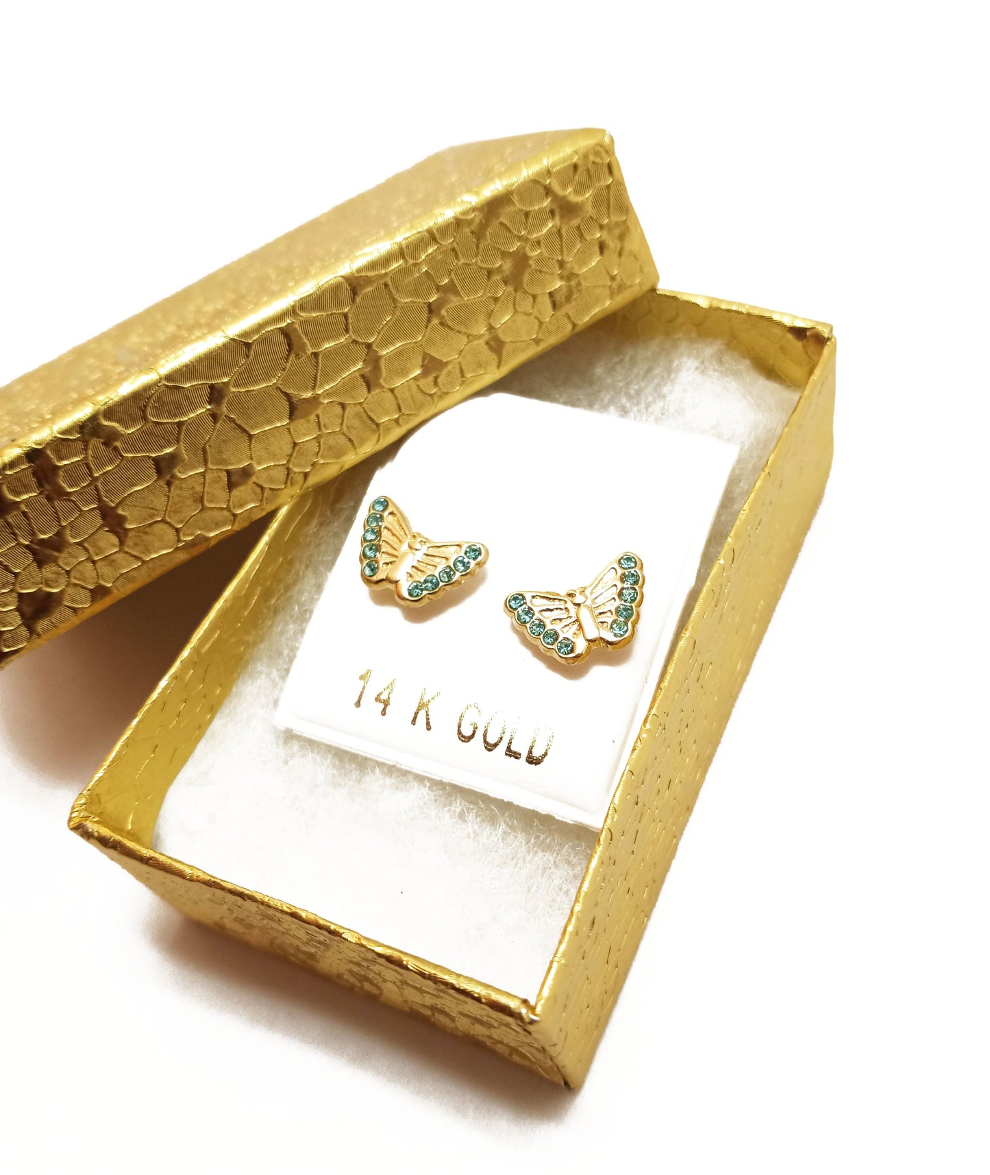 14K Yellow Gold Butterfly Stud ZC Earrings