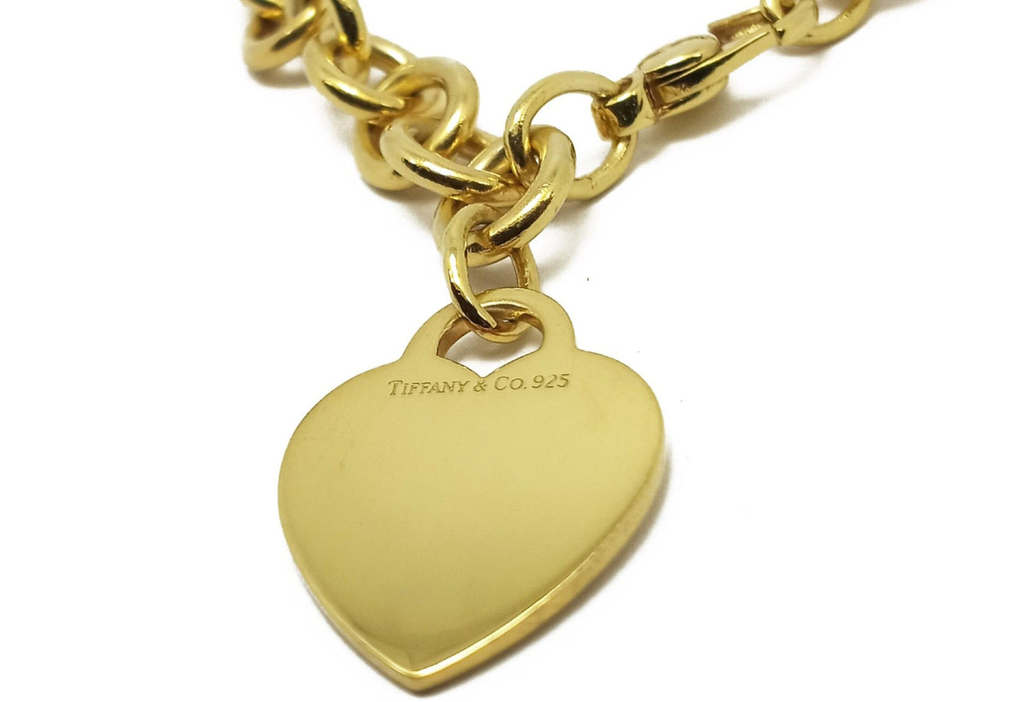 Tiffany&Co. 925 Silver Heart Charm Yellow Gold-Plated Bracelet