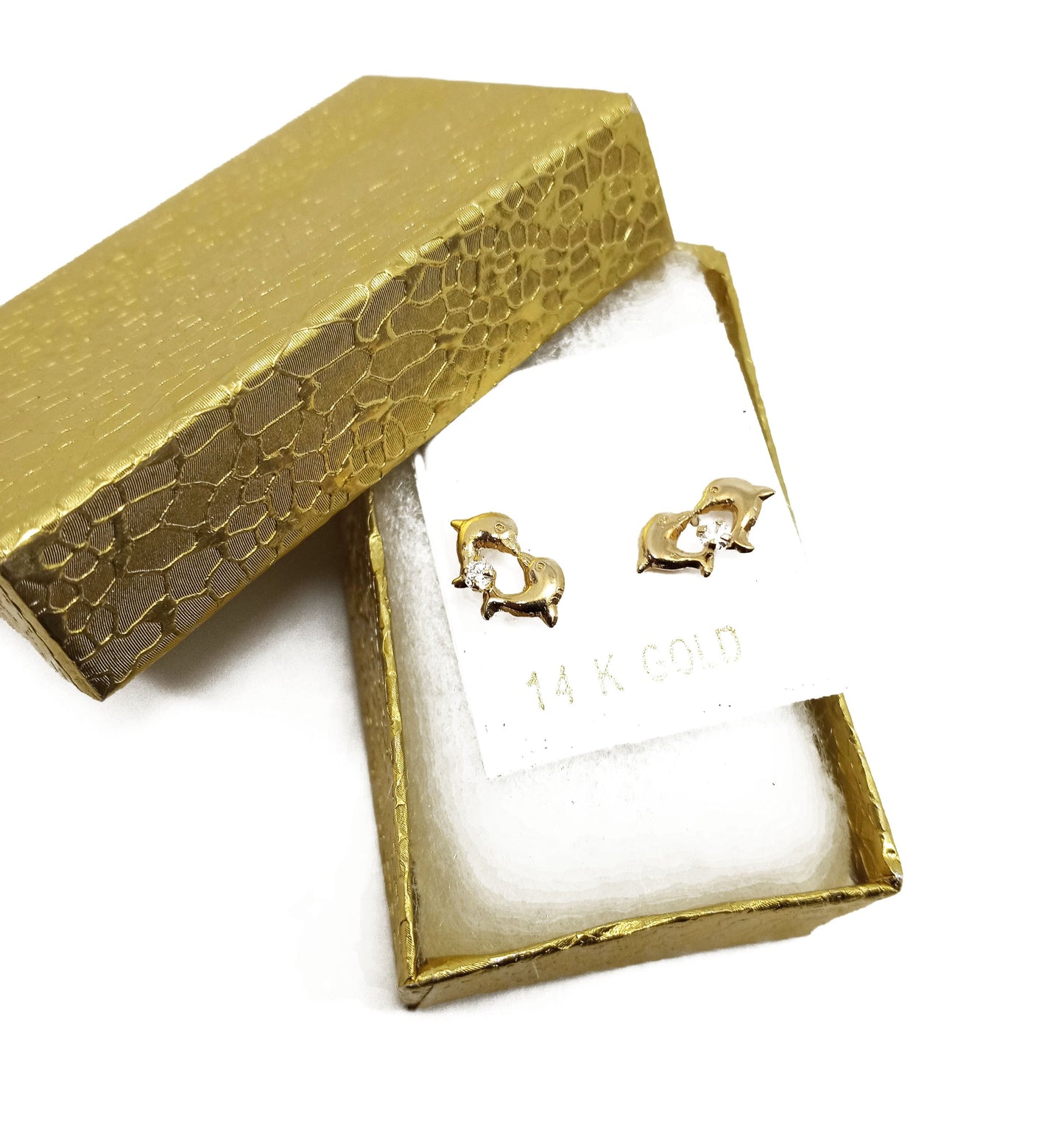 14K Yellow Gold Dolphin Stud Earrings