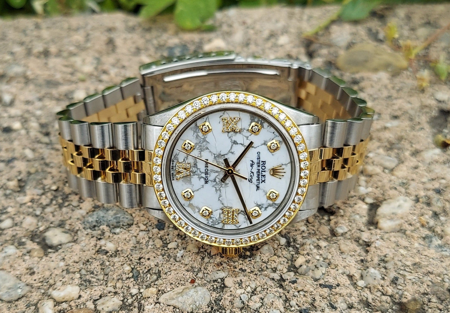 Rolex 34mm Air-king 5500 Marble roman diamond Two Tone jubilee