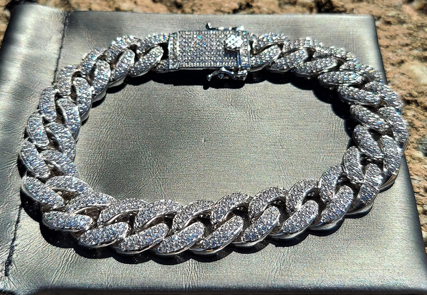 Cuban Link Unisex Silver 925 CZ White Gold Plated Bracelet