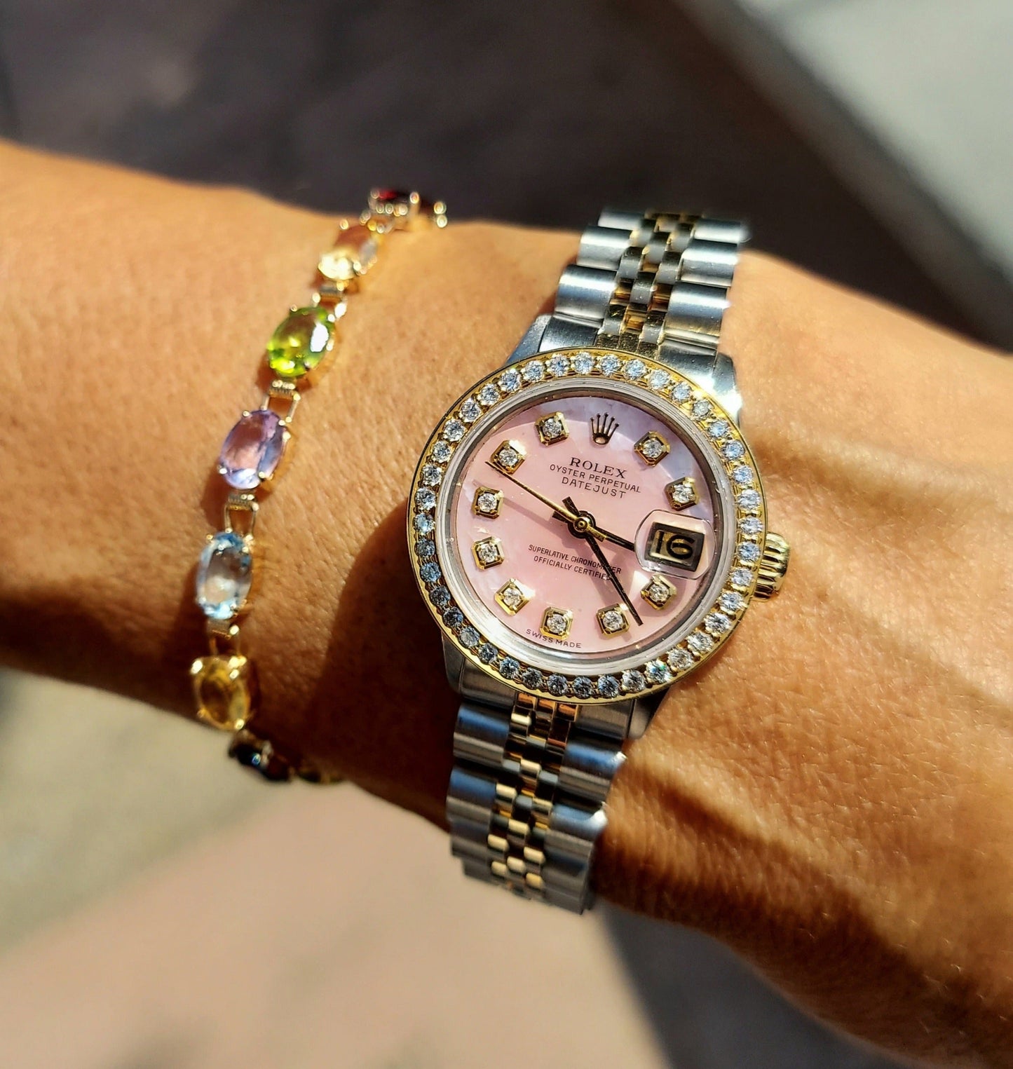 Rolex Ladies 26mm Datejust 6517 Custom Pink Two tone MOP diamond