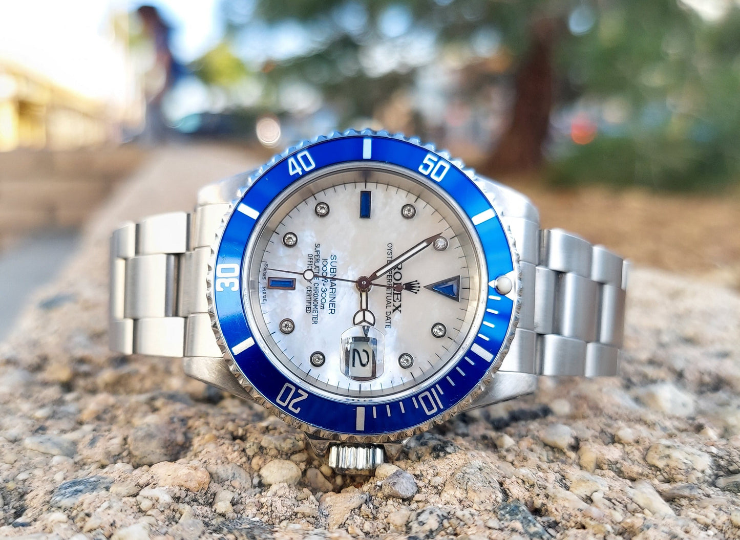 Rolex Mens 16610 Submariner 41mm MOP Sapphire Diamond steel oyster