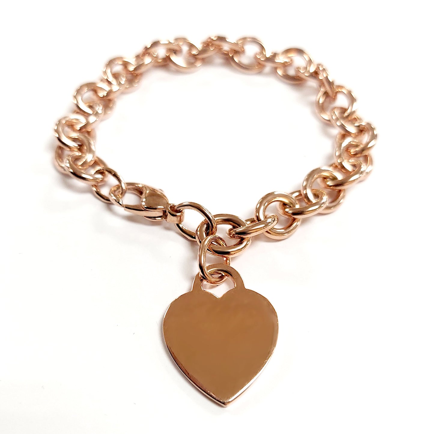 Tiffany&Co. 925 Silver Heart Charm Rose Gold-Plated Bracelet