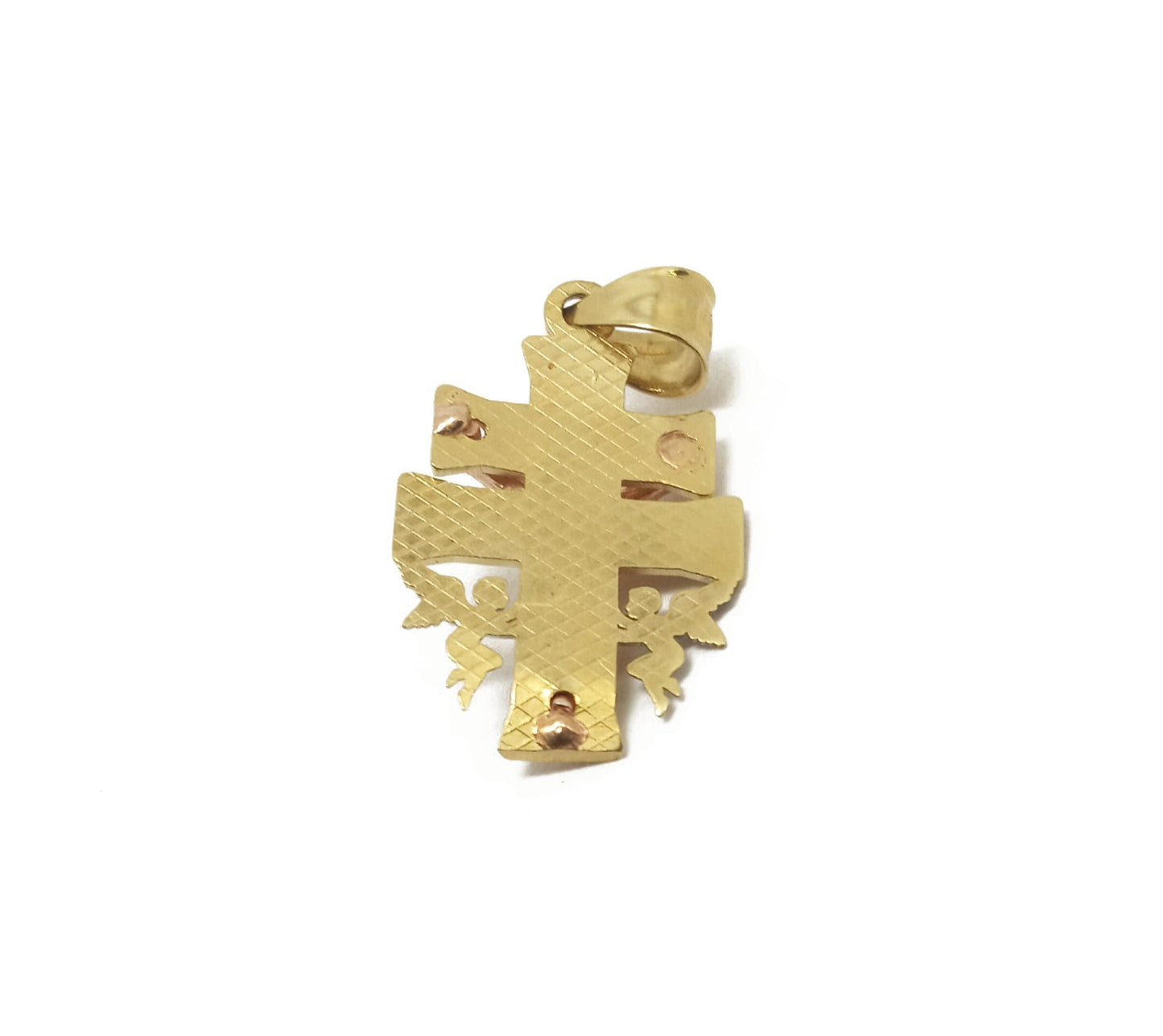 14K Yellow Gold Tri-Tone Jesus Cross Pendant
