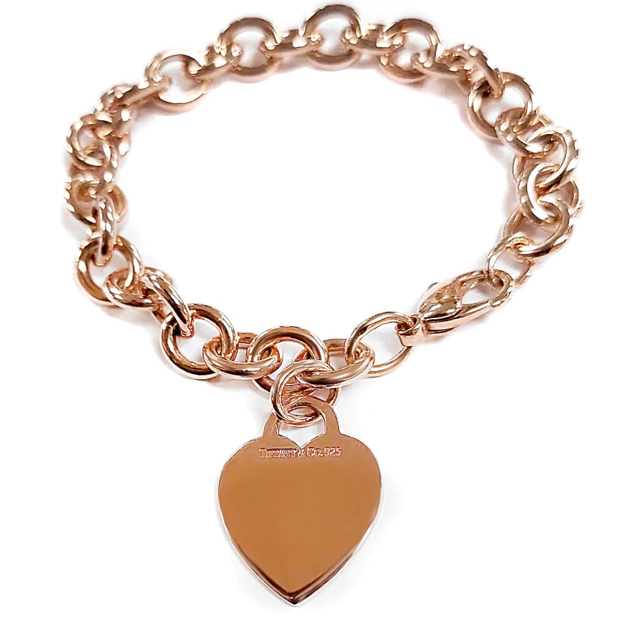 Tiffany&Co. 925 Silver Heart Charm Rose Gold-Plated Bracelet