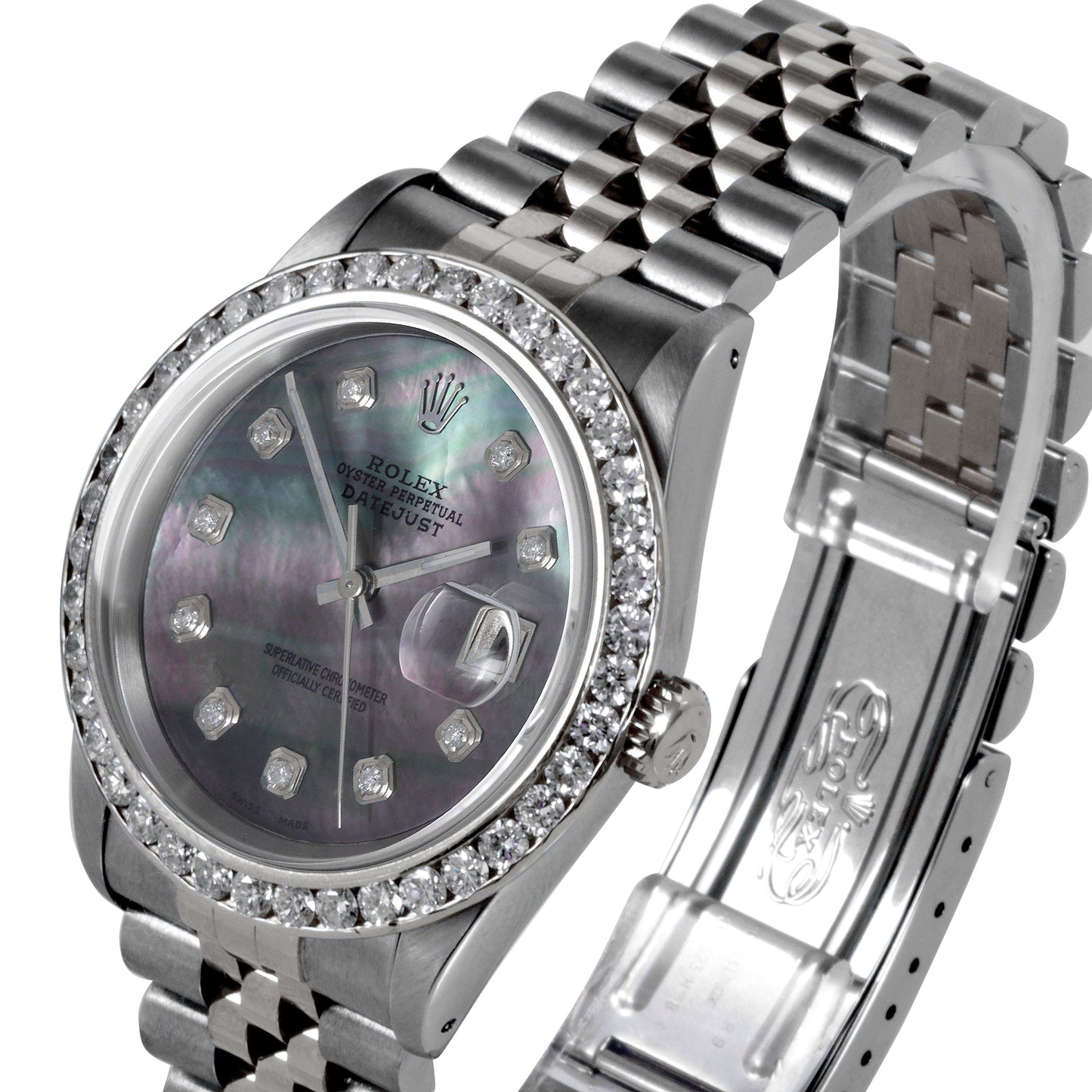 Rolex 36mm datejust 16014 Black MOP Diamond Steel Jubilee