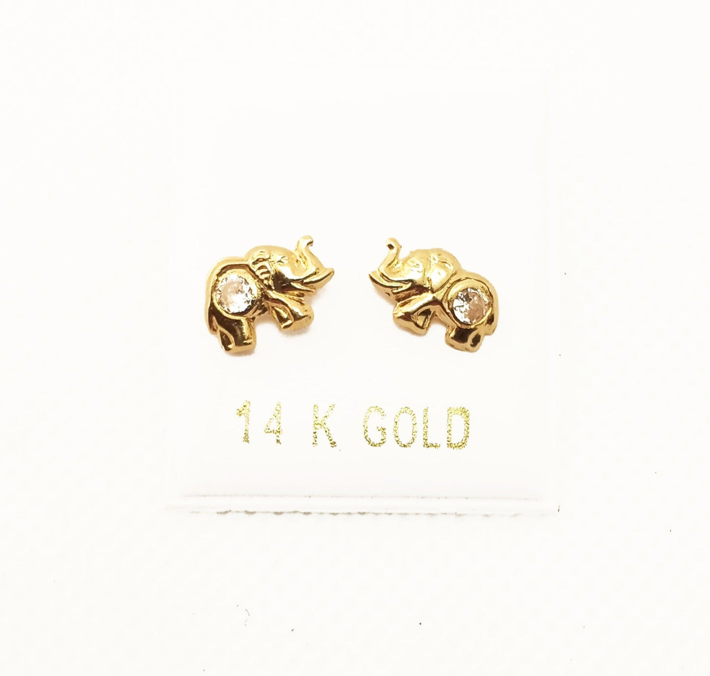 14K Yellow Gold Elephant ZC Stud Earrings