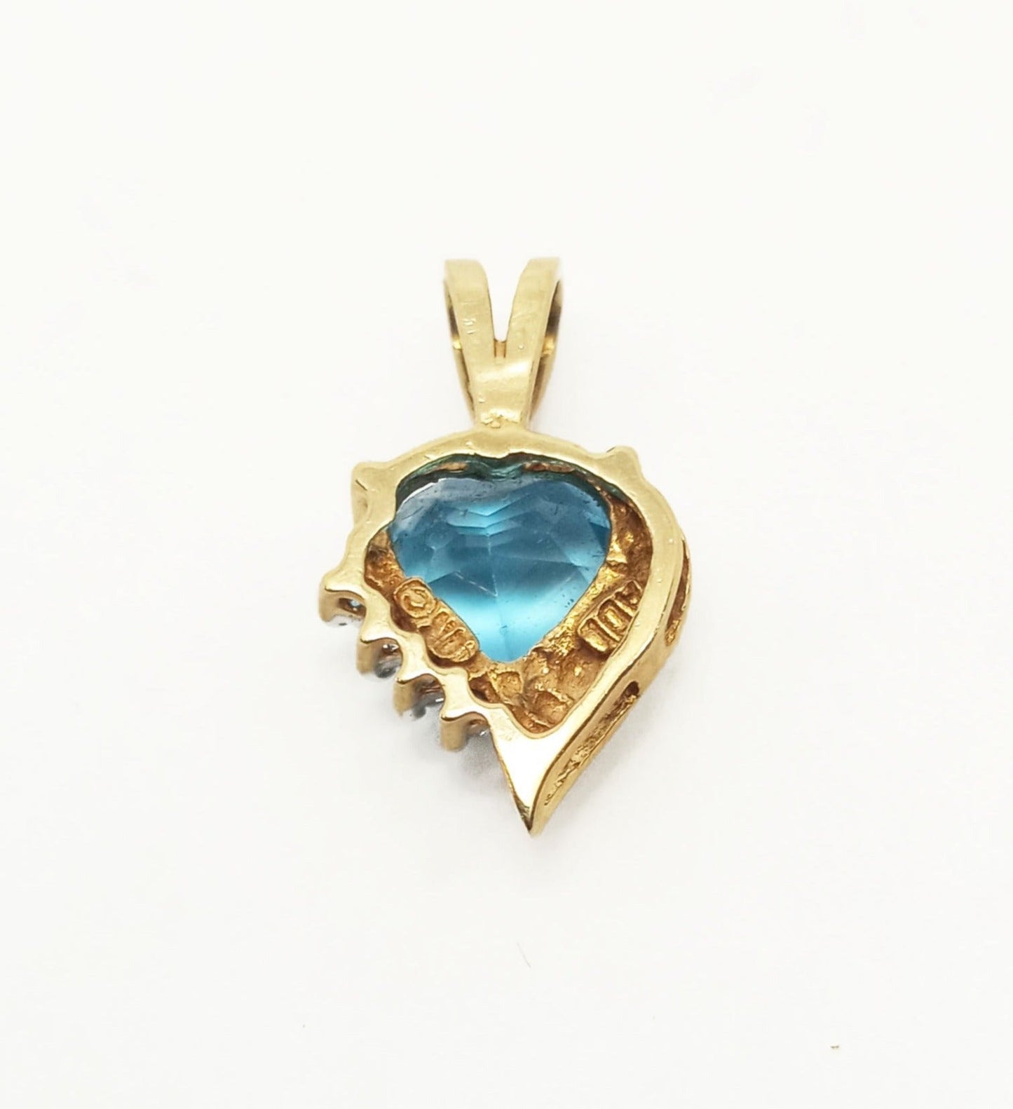 14K Yellow Gold Heart Blue Zircon Pendant