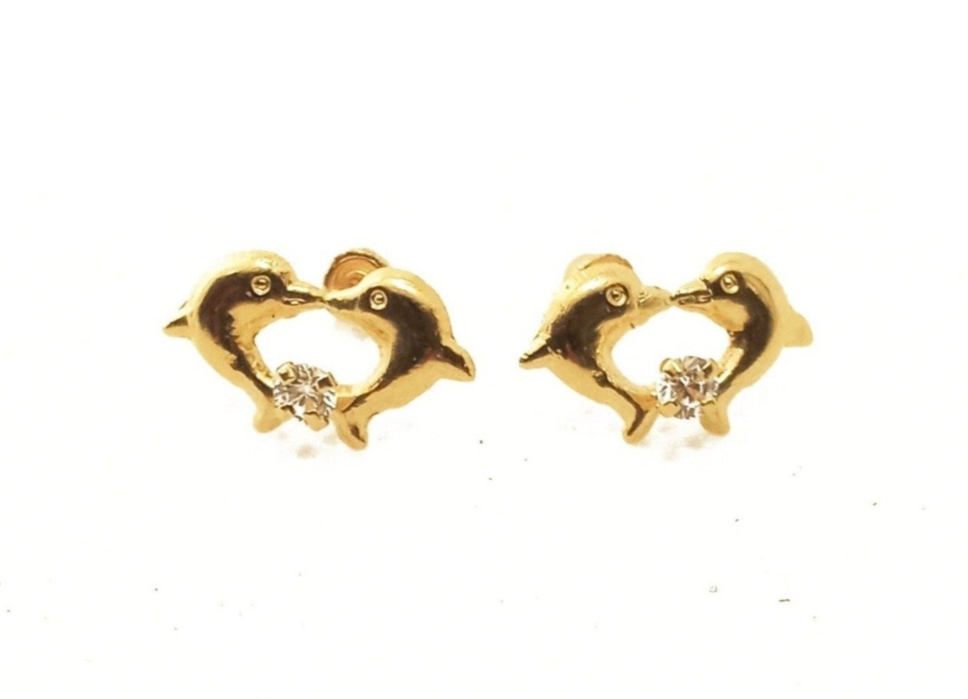 14K Yellow Gold Dolphin Stud Earrings