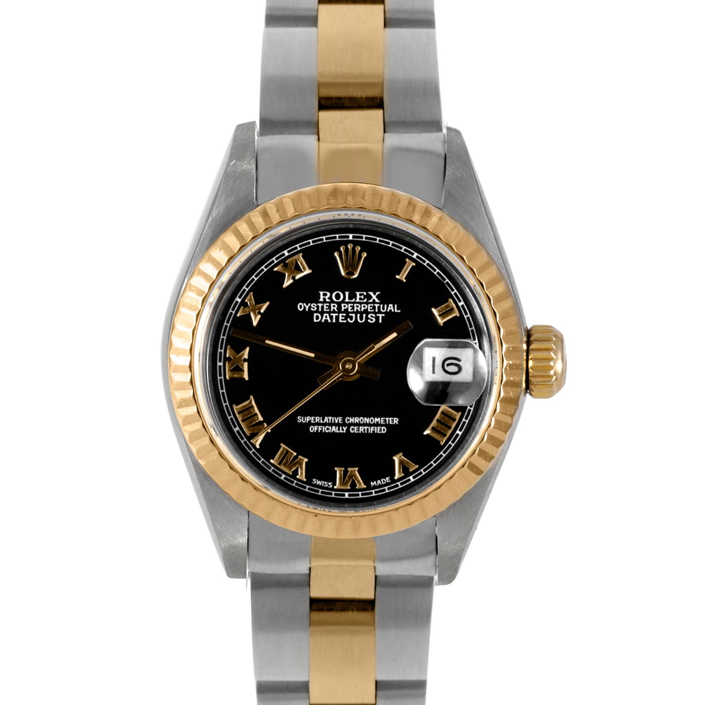 Rolex Ladies 26mm Datejust 6917 Black roman Fluted oyster