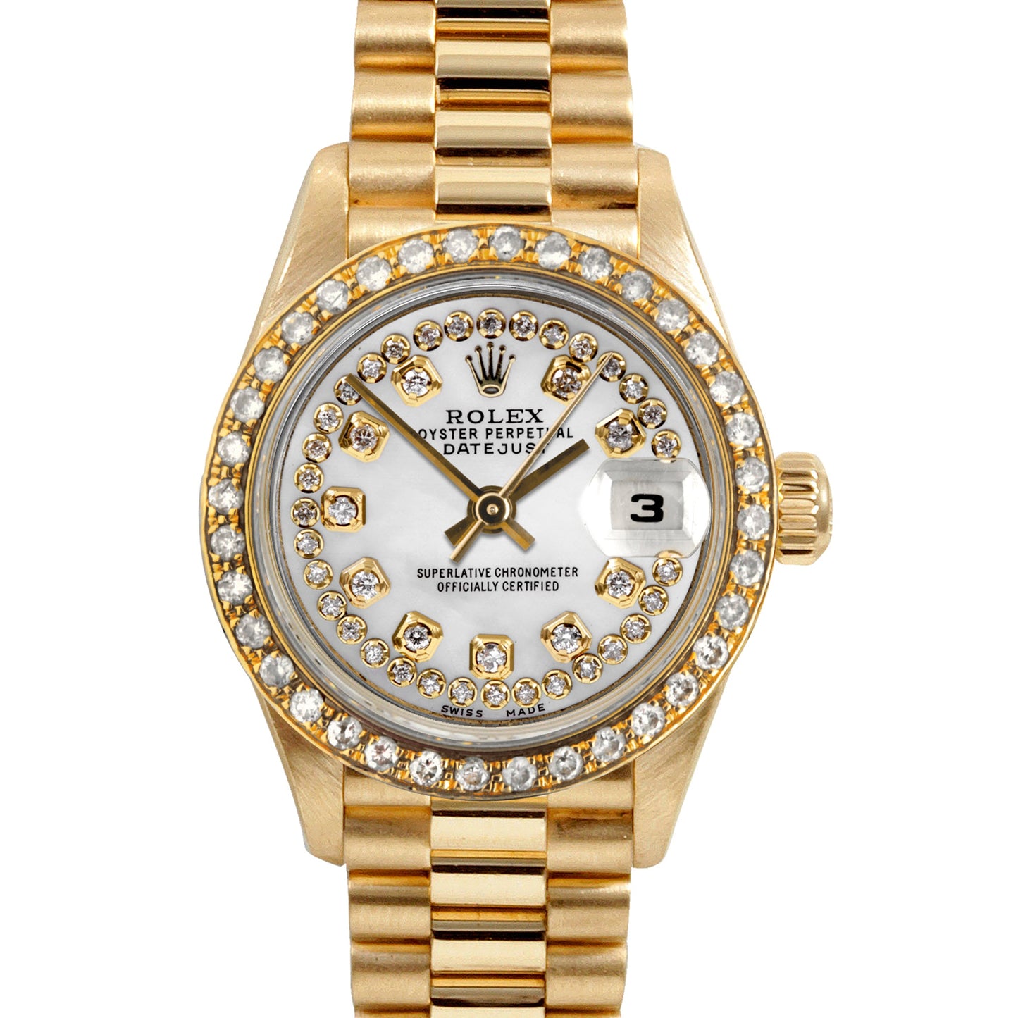 Rolex 26mm Ladies 69178 Datejust presidential String Diamond fluted