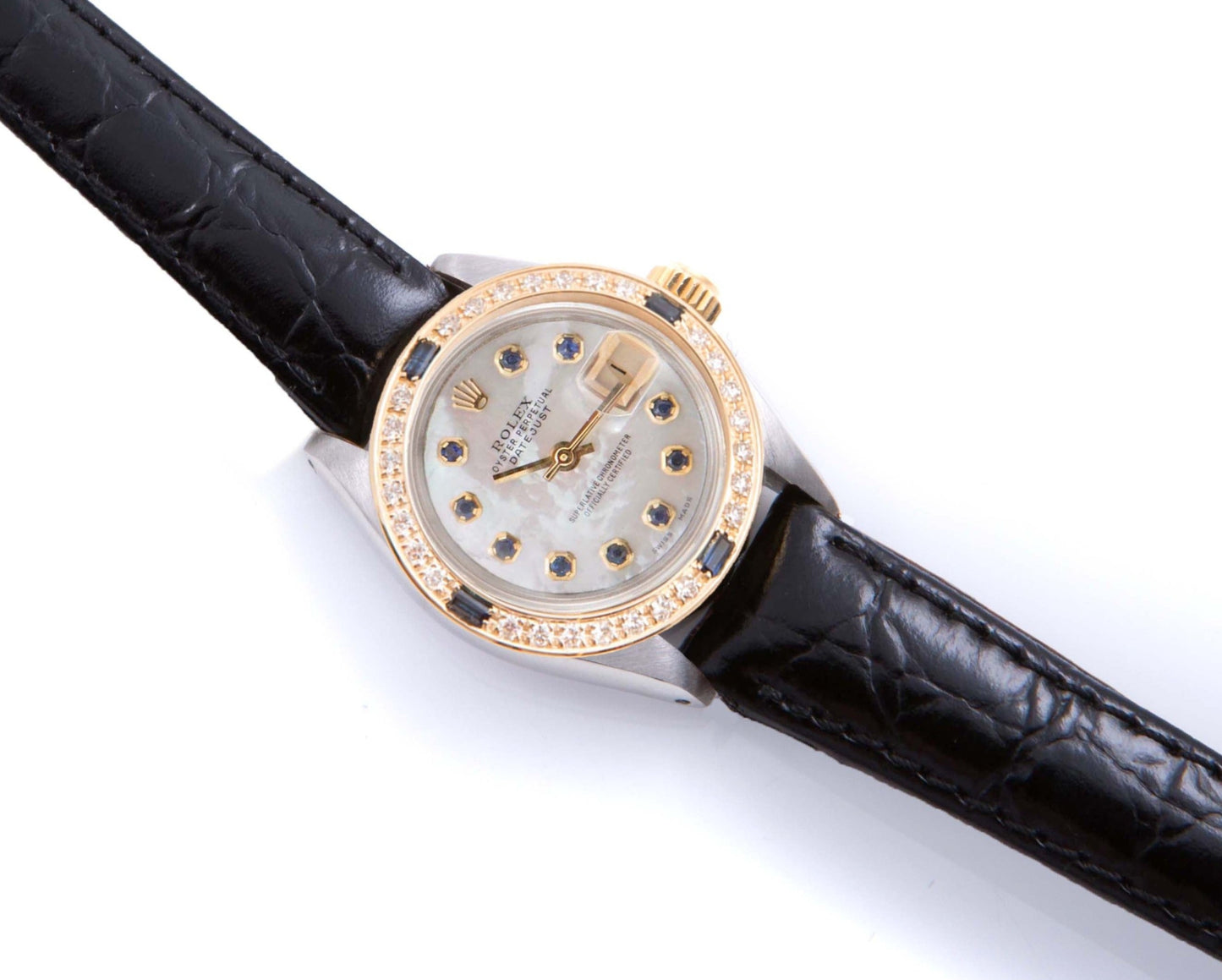 Rolex Ladies 26mm Datejust 6517 MOP Sapphire Diamond On Leather