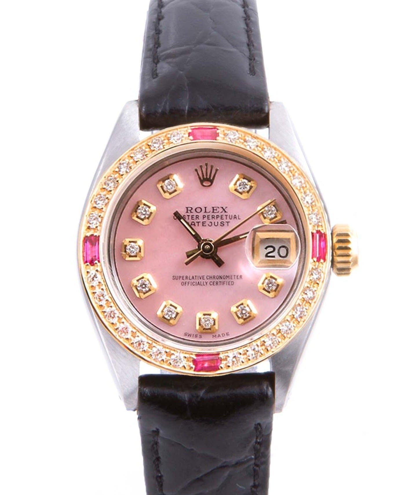 Rolex 6917 Ladies 26mm Datejust Pink MOP Diamond On leather