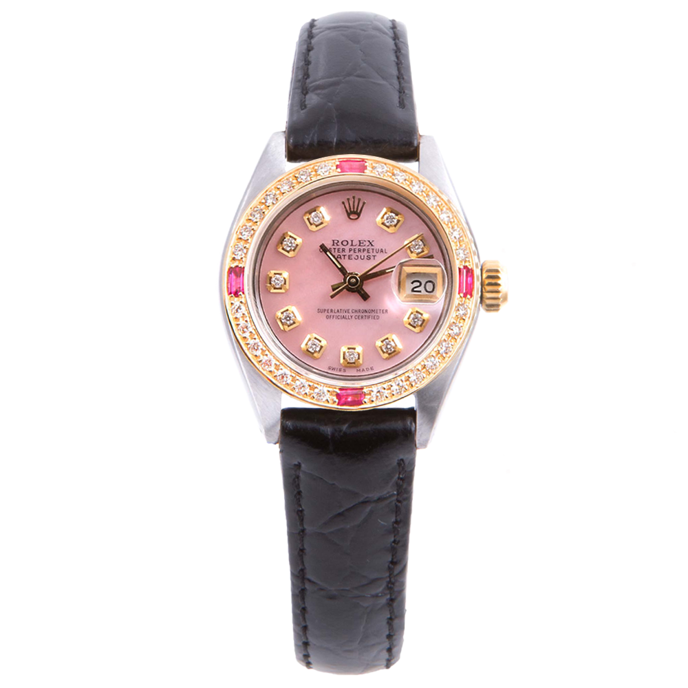 Rolex 6917 Ladies 26mm Datejust Pink MOP Diamond On leather