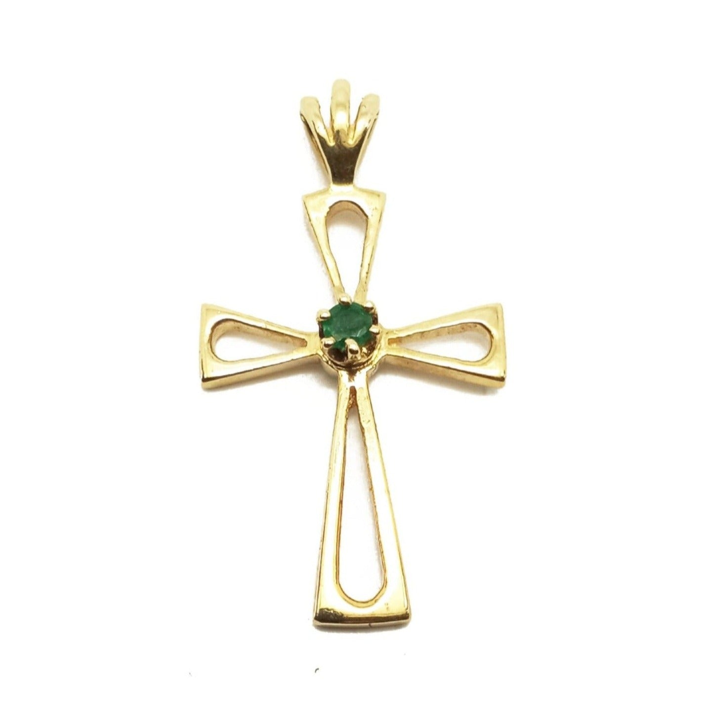 14K Yellow Gold Cross Stone Pendant