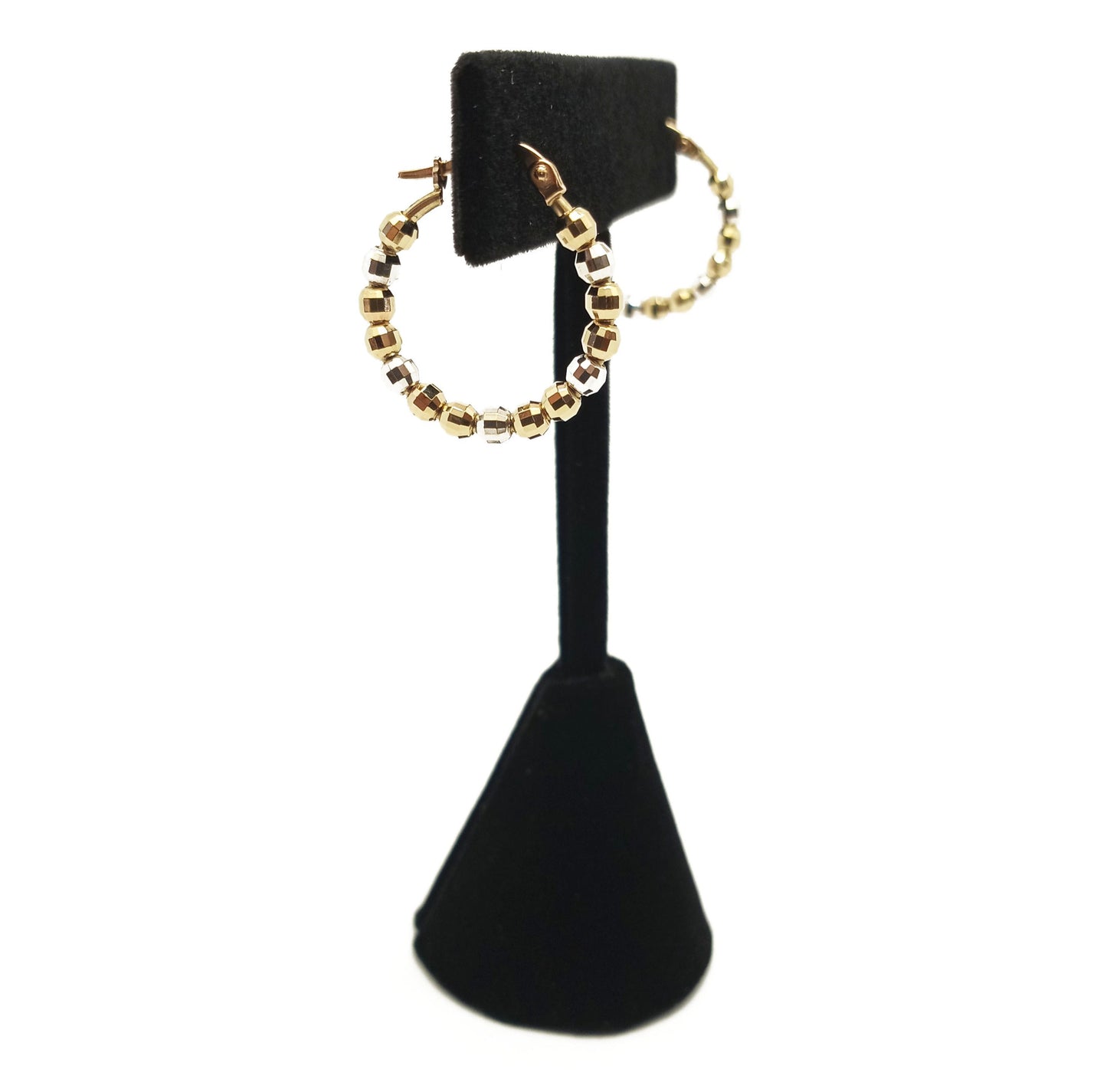 14k Yellow Gold Tri-Tone Ball Hoop Earrings