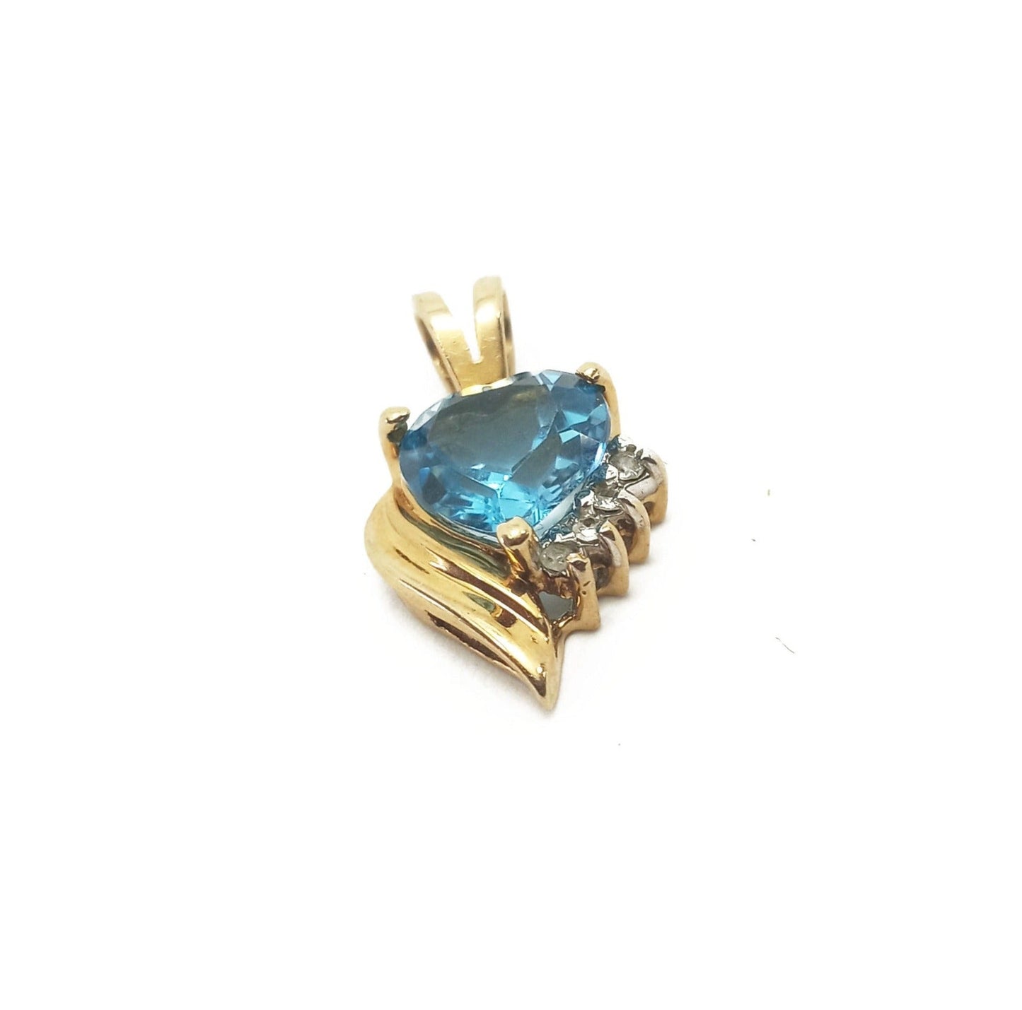 14K Yellow Gold Heart Blue Zircon Pendant