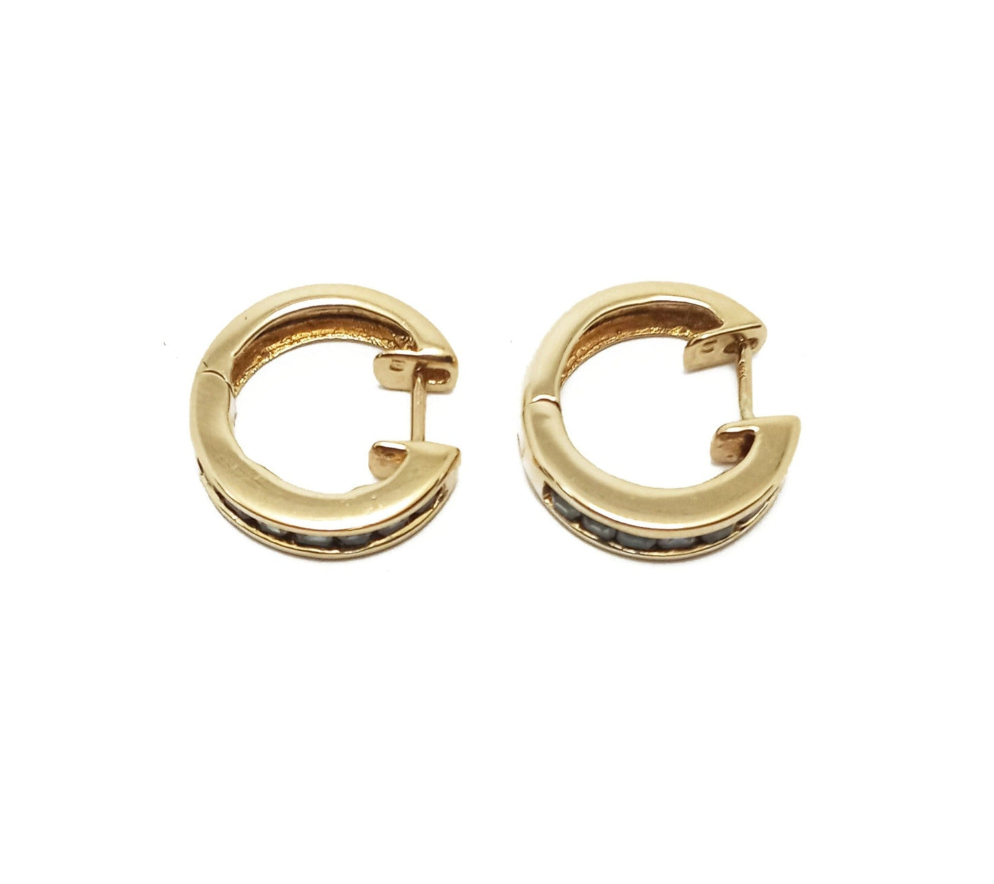 14K Yellow Gold Sapphire Hoop Earrings