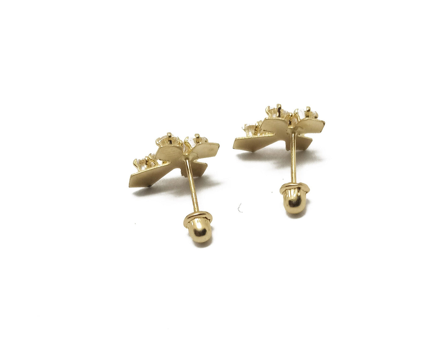14K Yellow Gold Cross ZC Stud Earrings