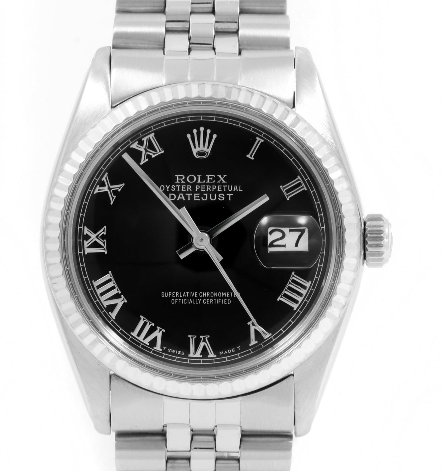 Rolex 36mm Datejust 16014 Steel Black Roman jubilee
