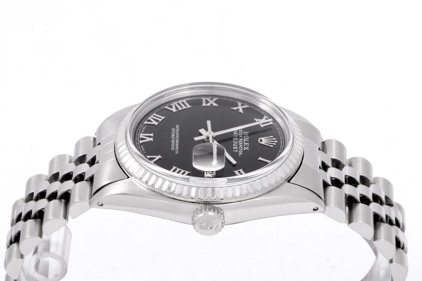 Rolex 36mm Datejust 16014 Steel Black Roman jubilee