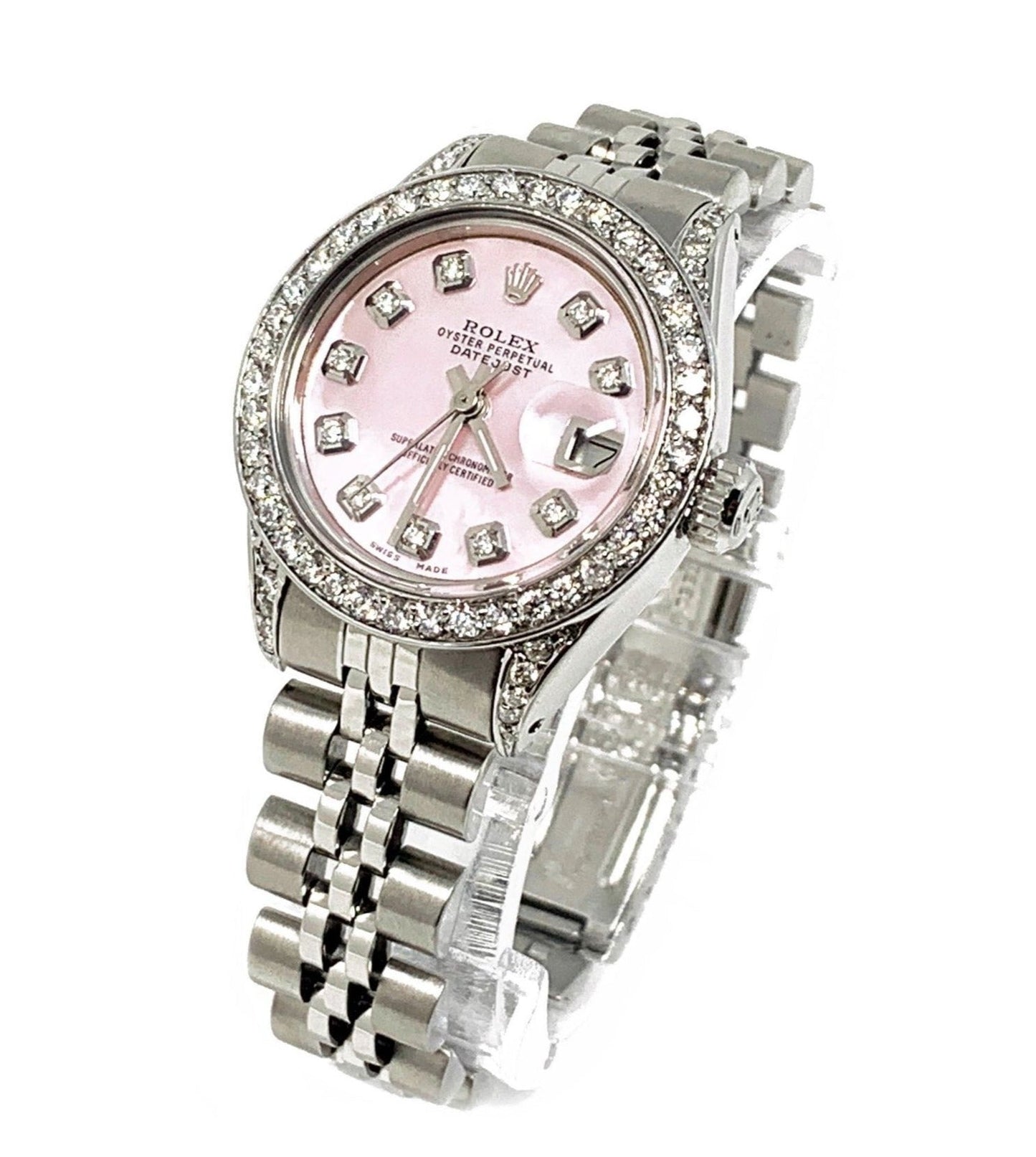 Rolex ladies datejust 6919 (S-S) pink M.O.P dial & steel diamond bezel - Luxury Diaz