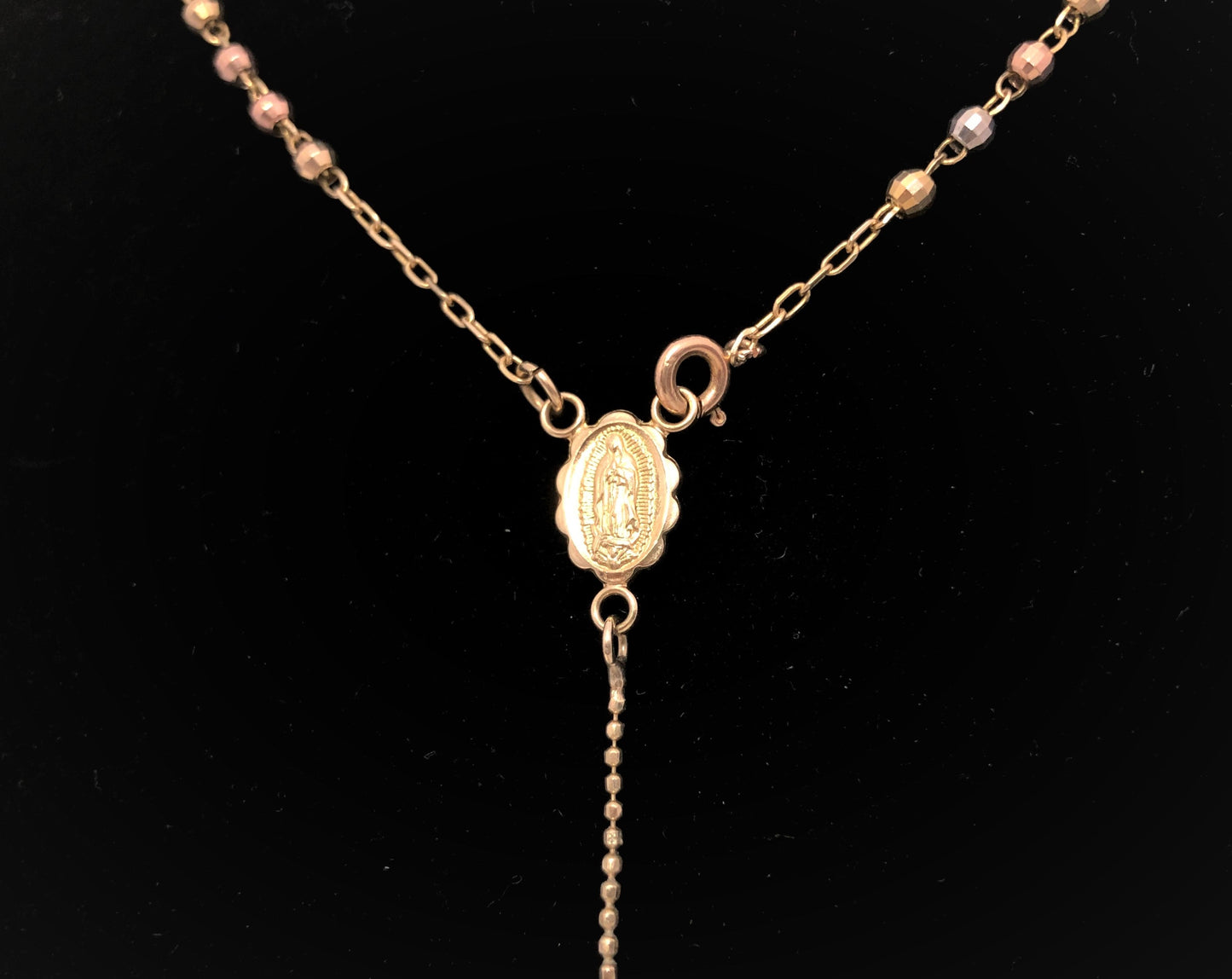 Ladies 14k gold tri tone gold ball rosary - Luxury Diaz