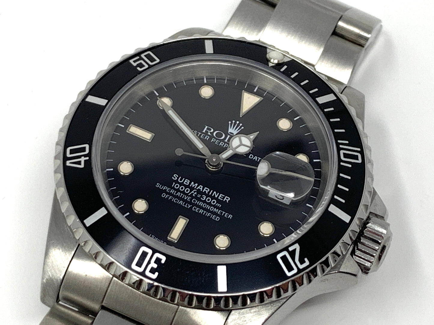 Rolex mens submariner 16610 (S.S) oyster date, black insert and black sub dial - Luxury Diaz