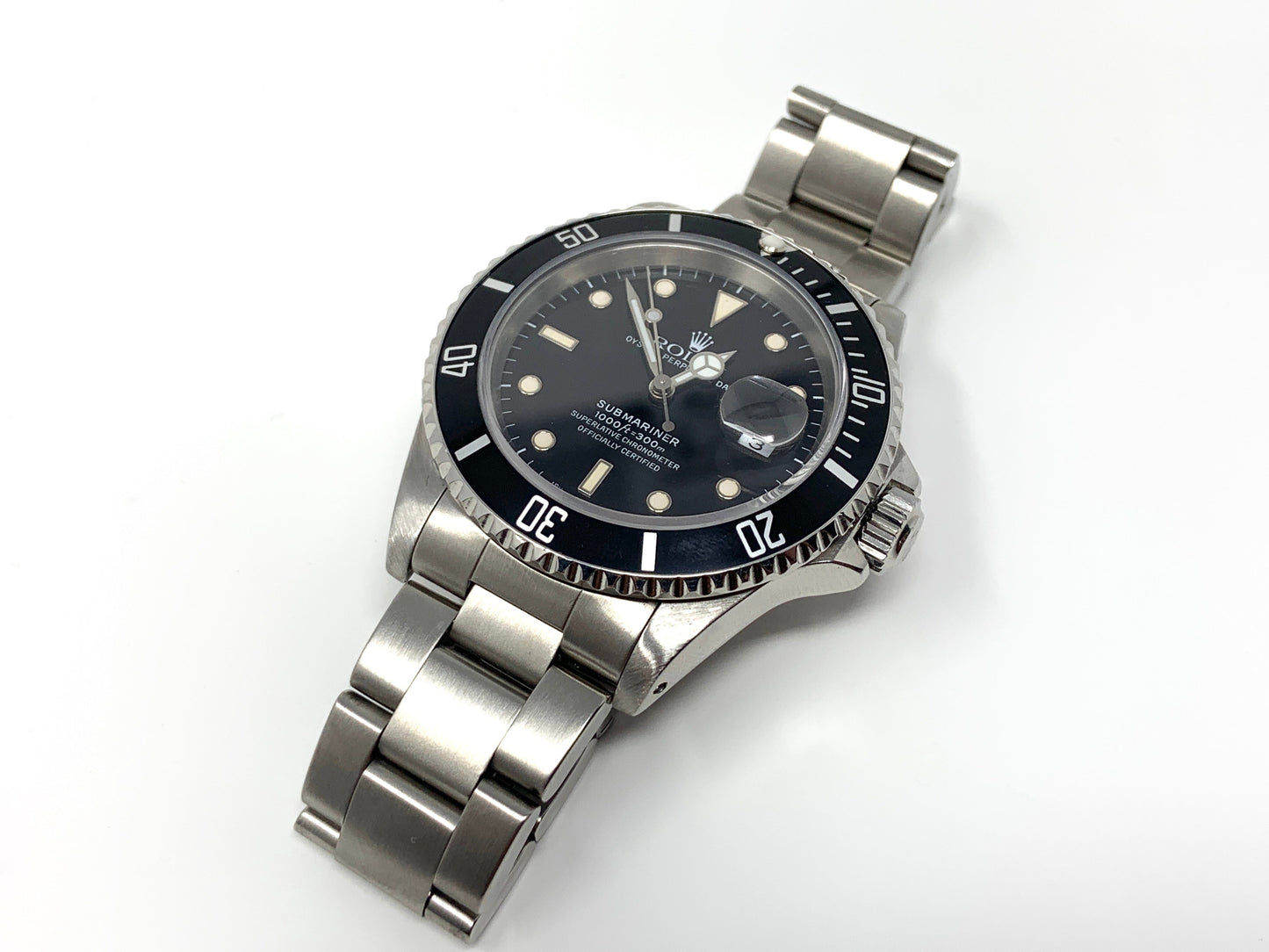 Rolex mens submariner 16610 (S.S) oyster date, black insert and black sub dial - Luxury Diaz