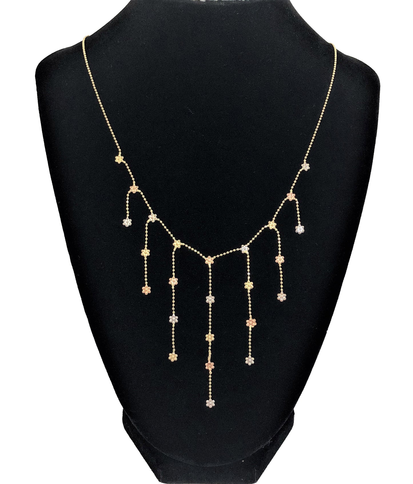 14K Yellow Flower Drop tri-tone Necklace