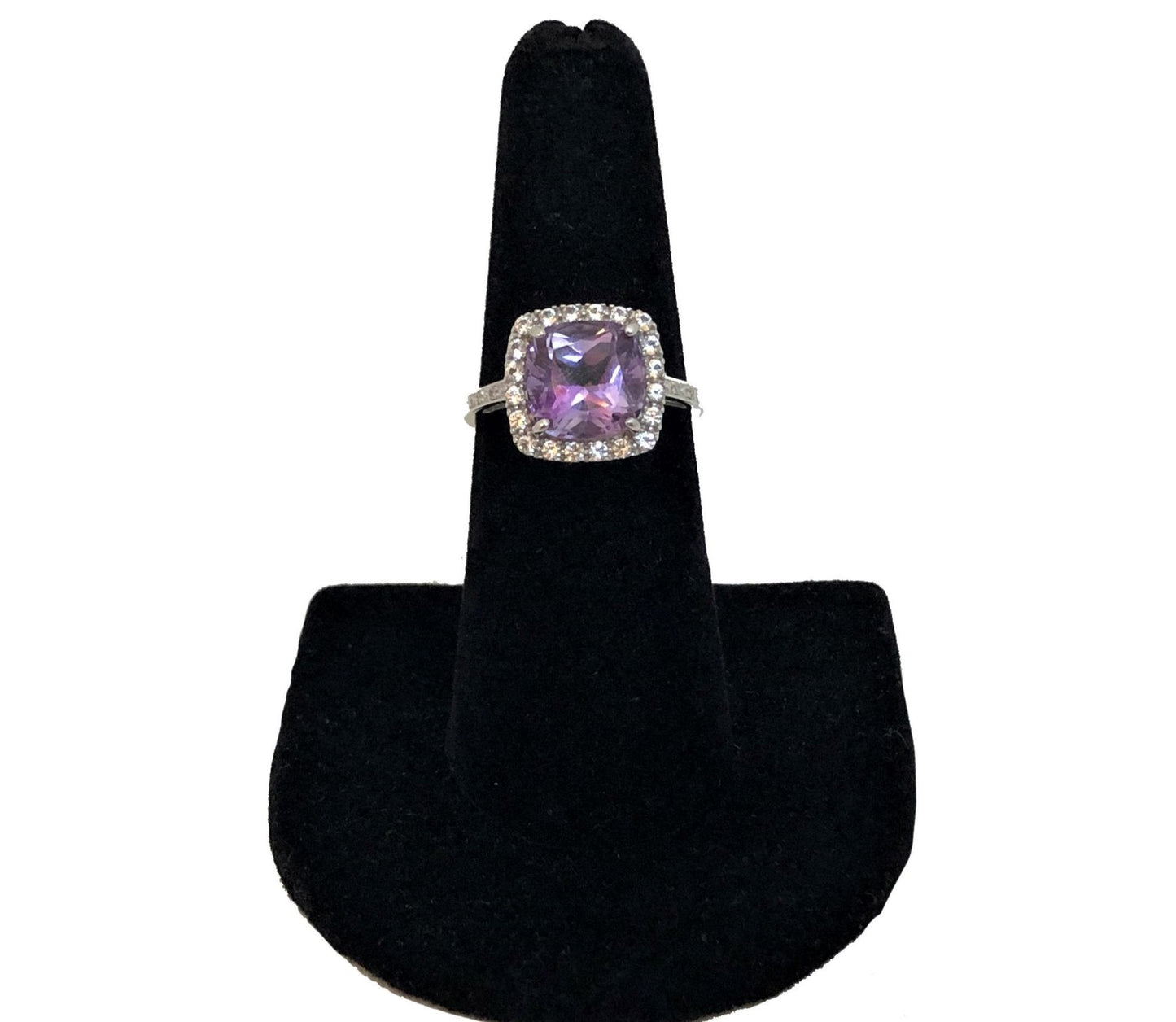 14K White gold Natural amethyst diamond ring