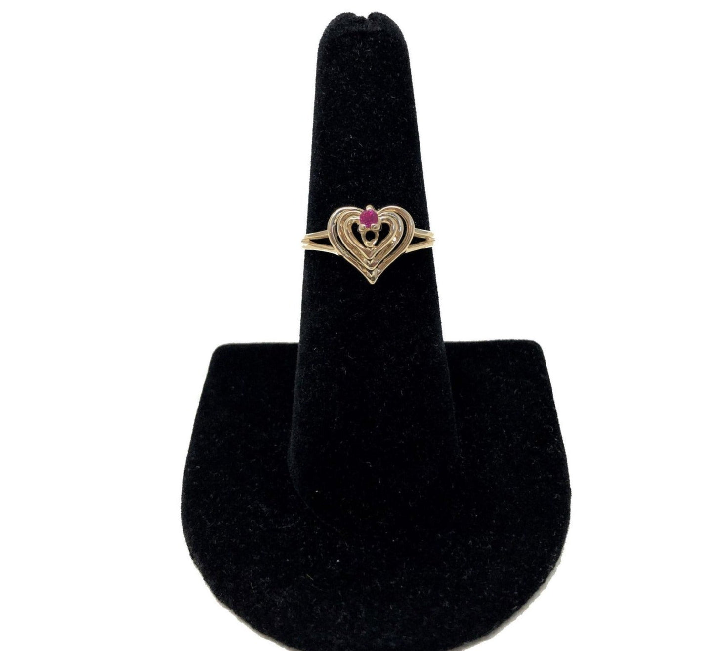 14K Yellow gold heart shape ruby ring
