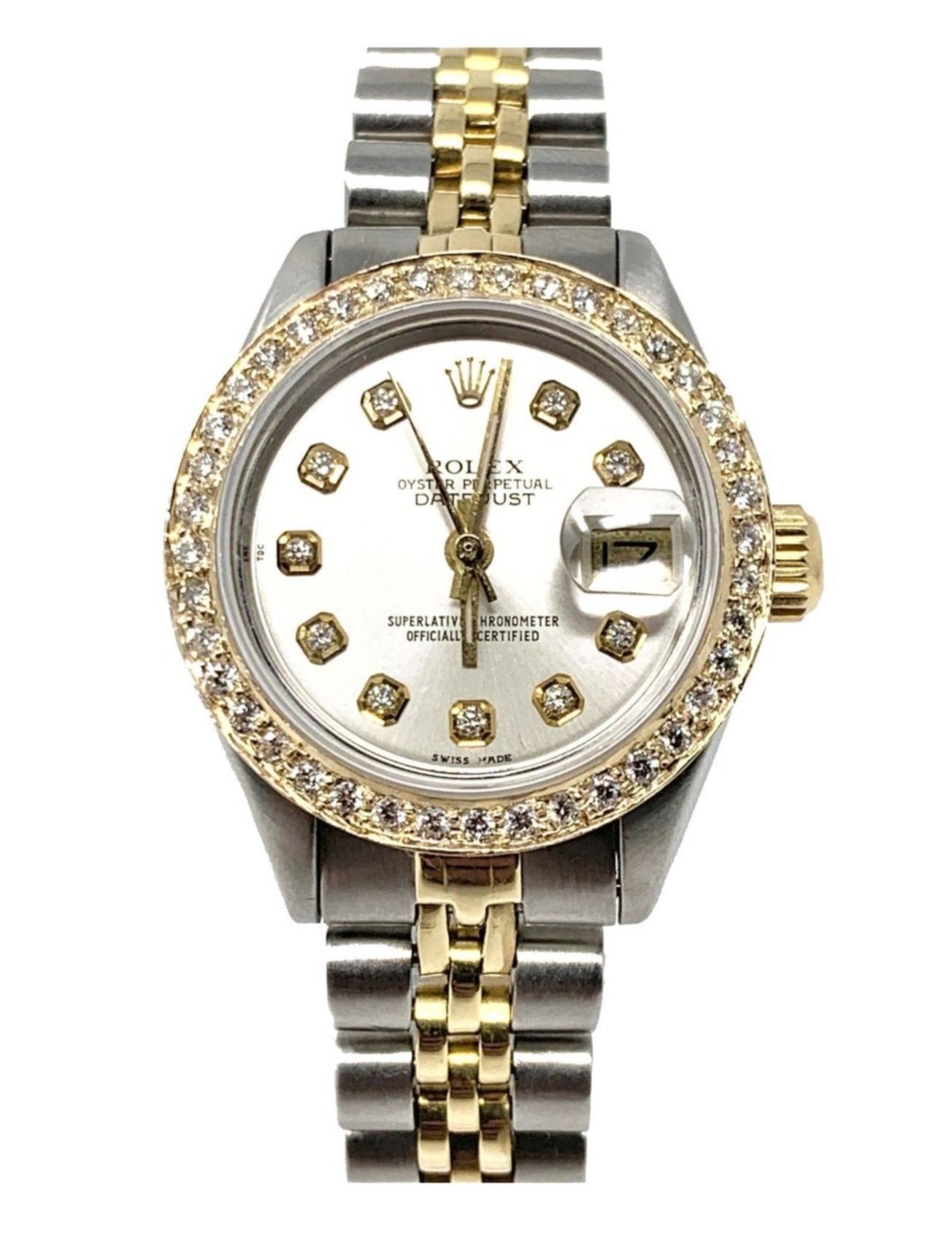 Rolex ladies datejust 6917 (T-T) silver diamond dial & yellow gold diamond bezel - Luxury Diaz
