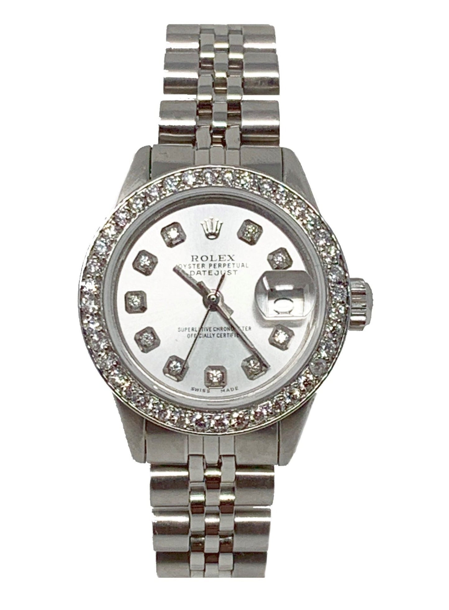 Rolex ladies datejust 6917 (S.S) steel diamond bezel & silver diamond dial jubilee - Luxury Diaz