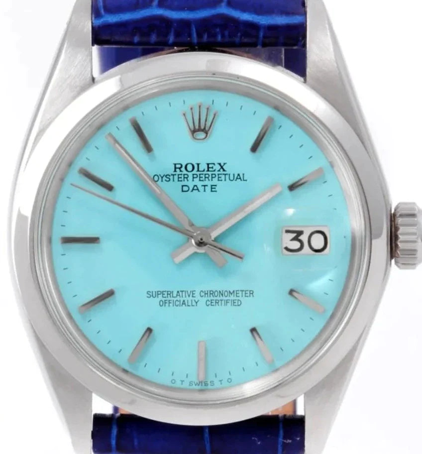 Rolex Unisex 34mm Date 1500 steel Tiffany Blue On Leather