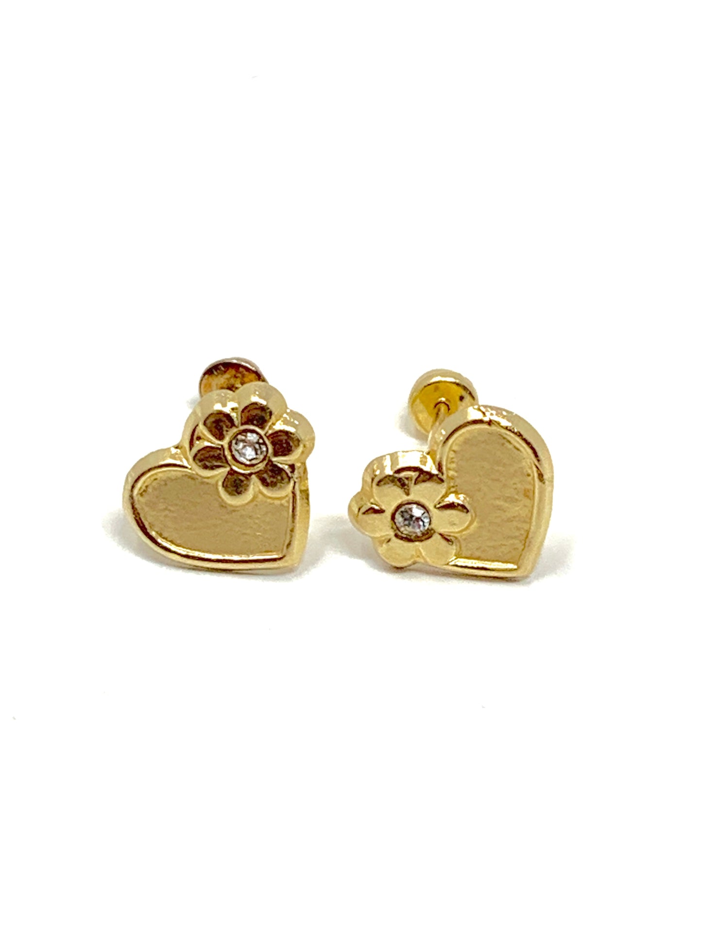 ladies 14k yellow gold heart shape stud earrings - Luxury Diaz