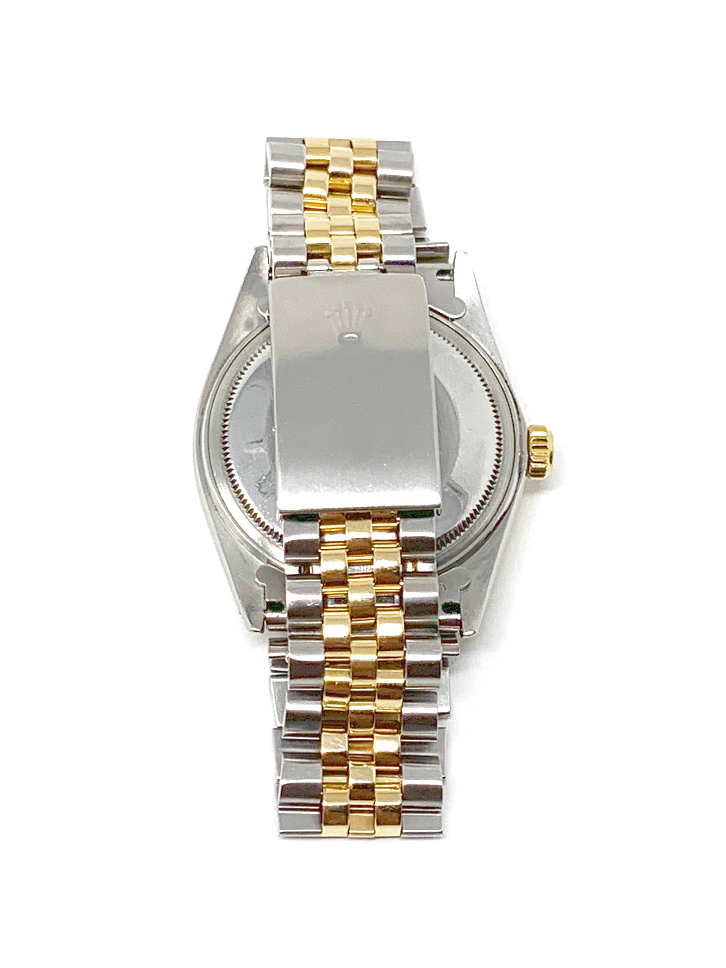 Rolex mens datejust 16013 (T-T) black roman numeral dial & yellow gold fluted bezel - Luxury Diaz