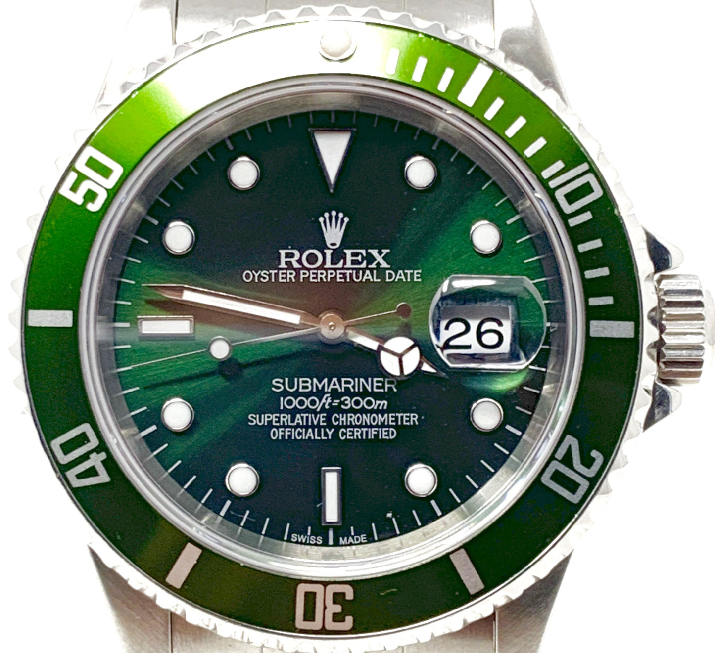 rolex mens submariner 16610 (S.S) oyster date green dial & insert - Luxury Diaz